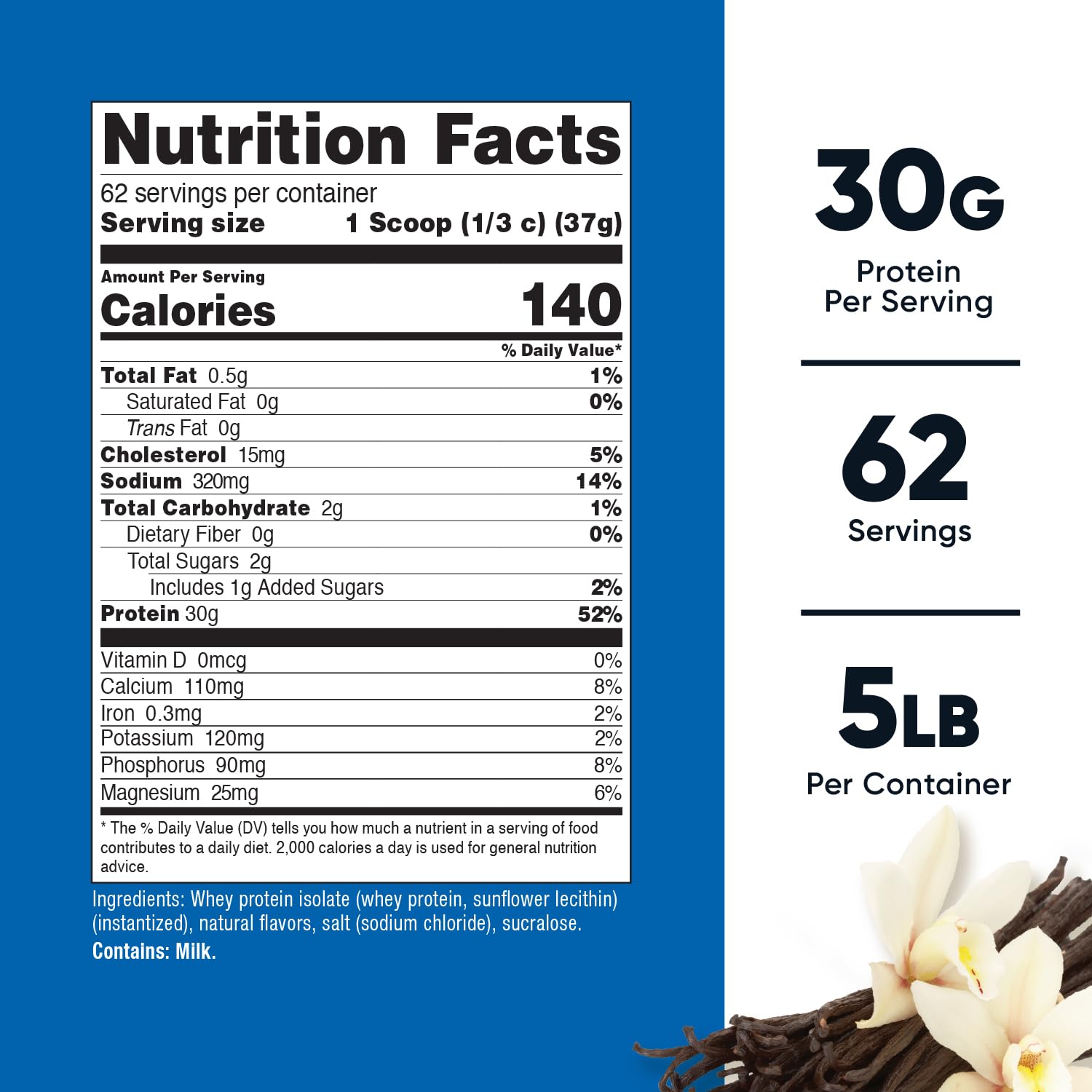 Pelle doseuse incluse avec Nutricost Isolate Whey Vanille.