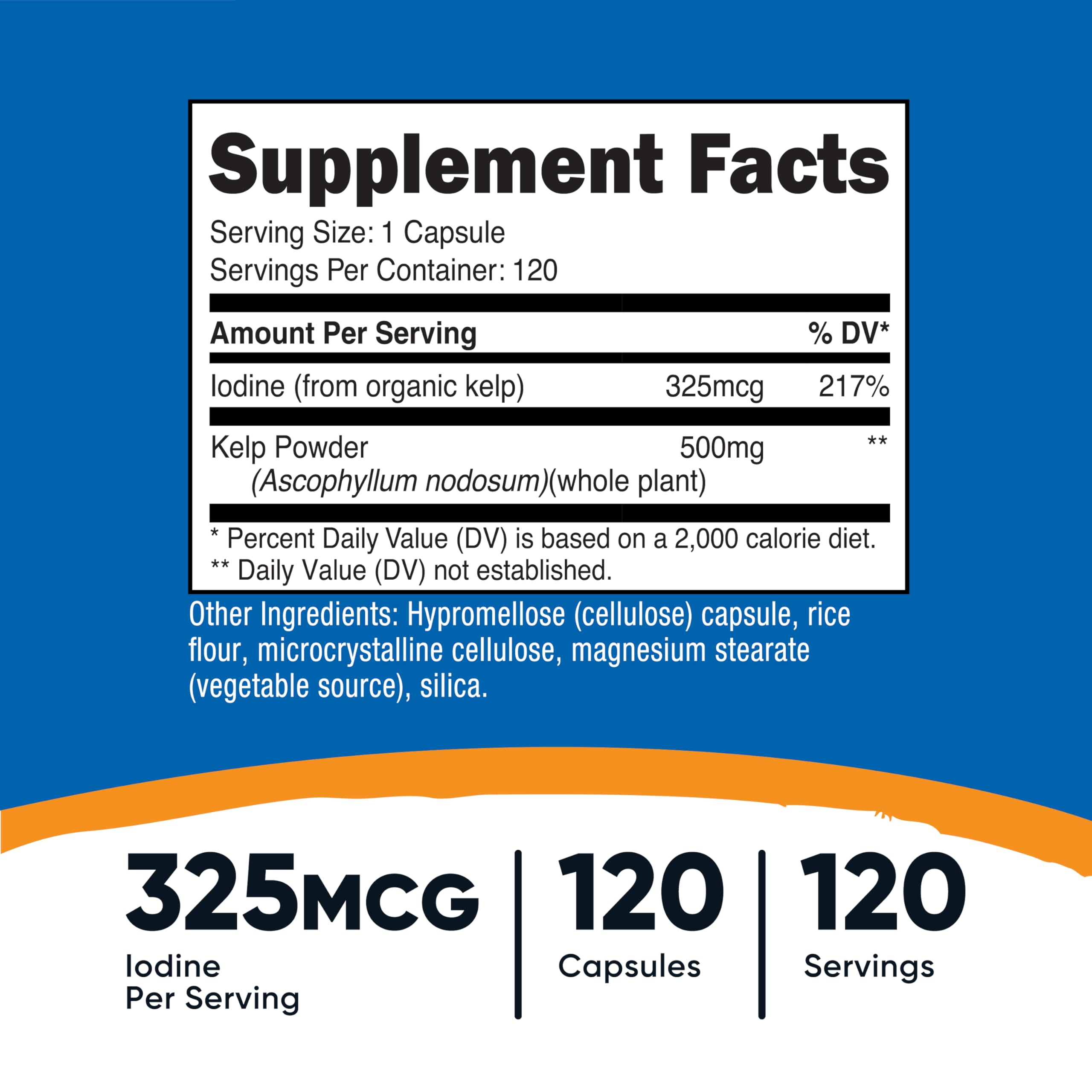 Étiquette Nutricost capsules d algues brunes affichant les informations produit et composition
