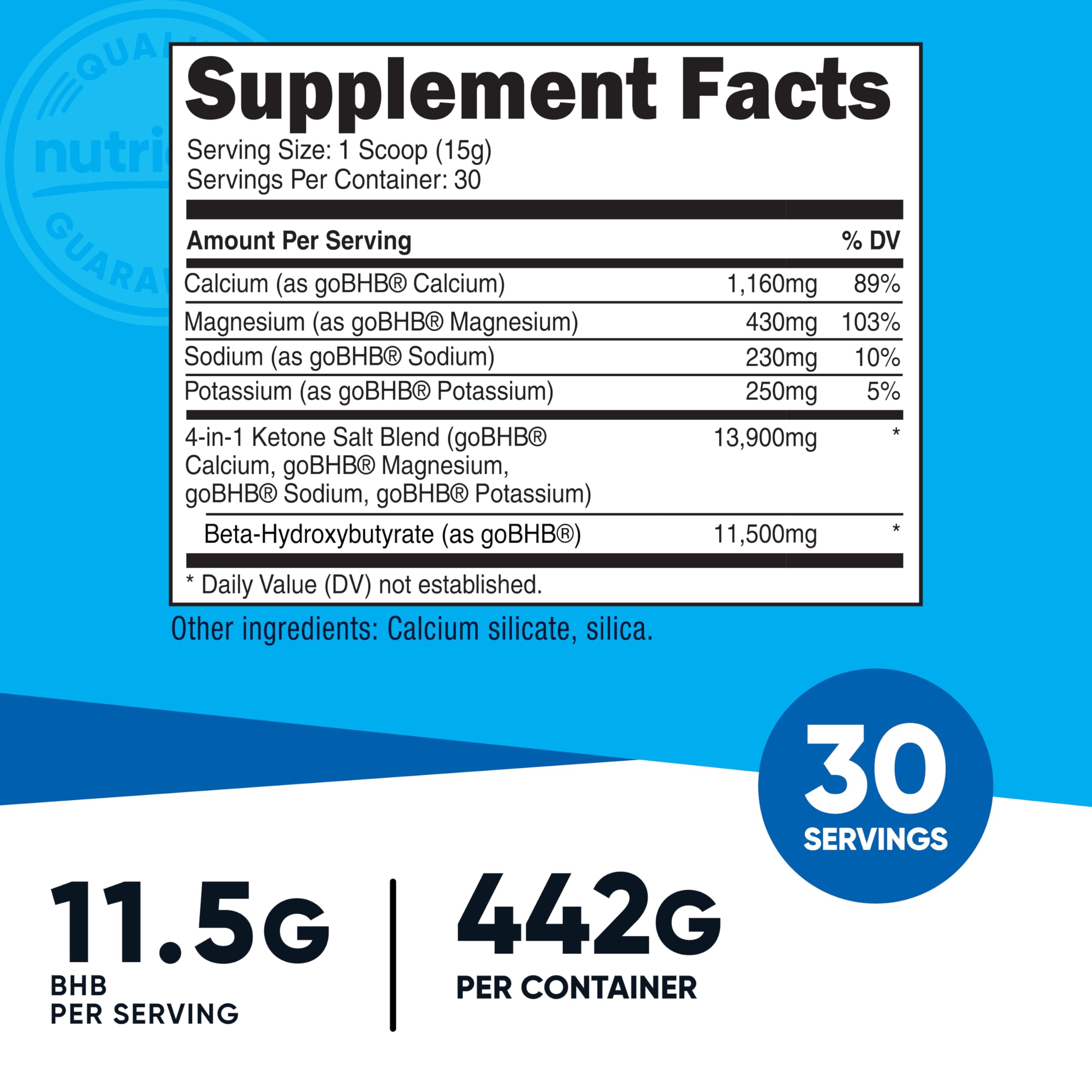 Nutricost Keto BHB Sels – cuillère doseuse intégrée facilite les dosages quotidiens.