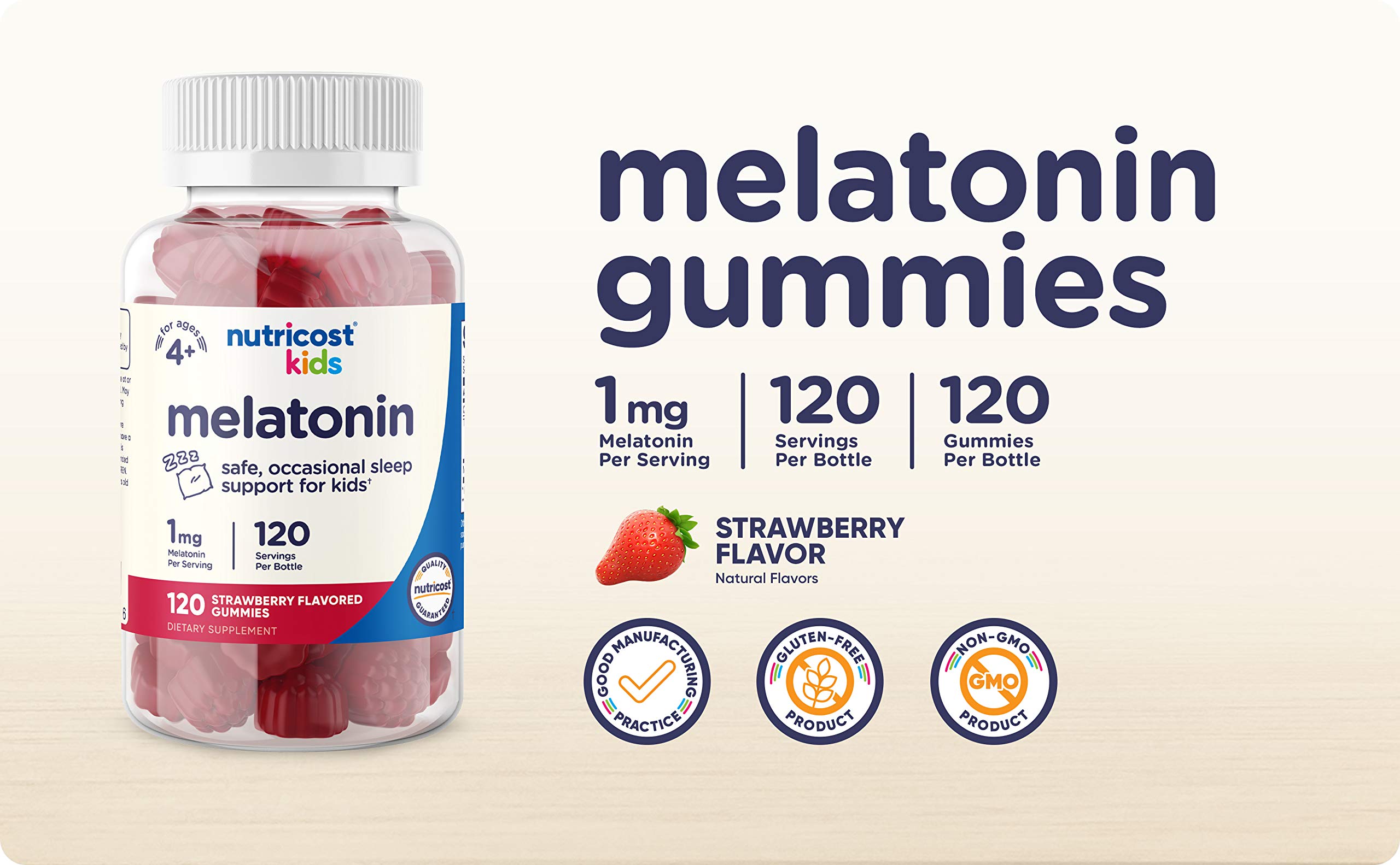 Nutricost Kids Mélatonine Gummies arôme-fraise: saveur agréable qui facilite l'utilisation