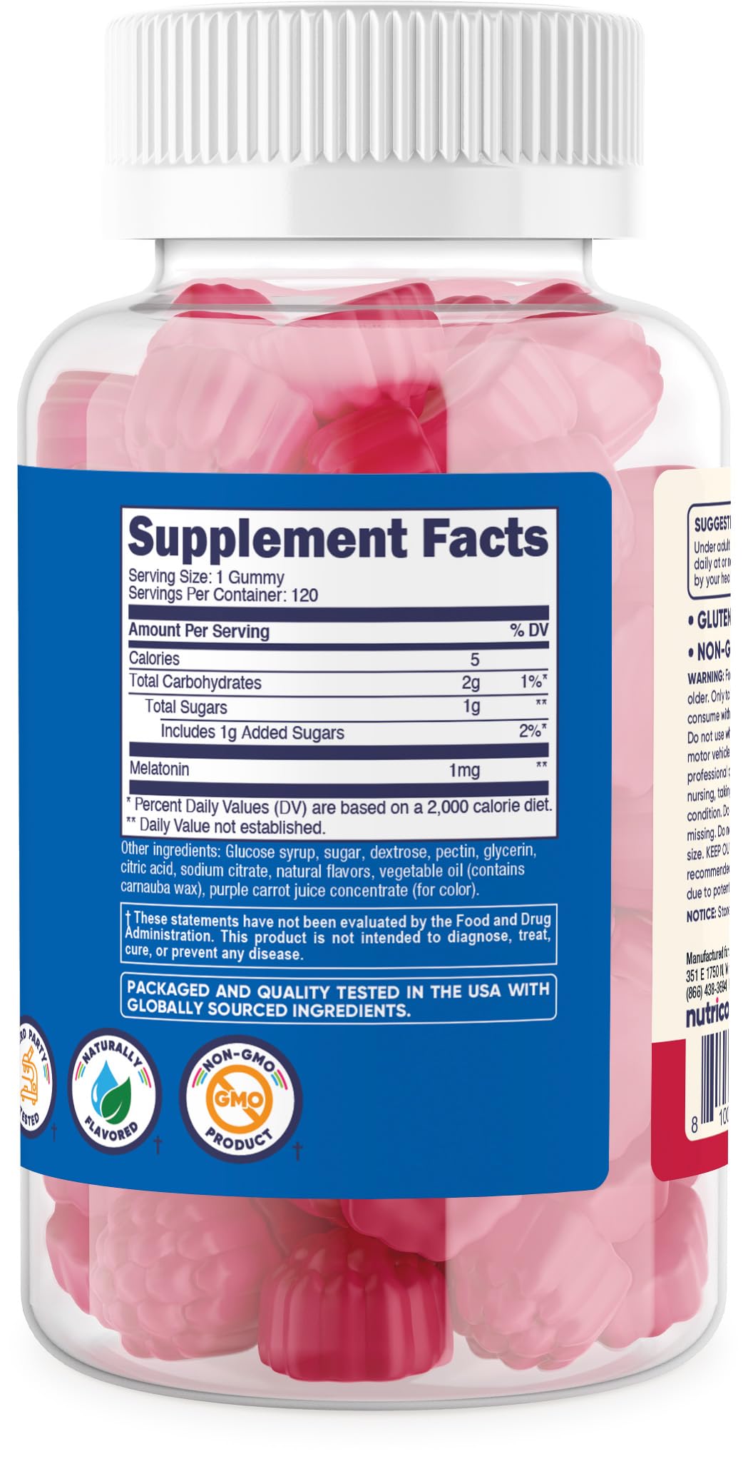 Nutricost Kids Mélatonine Gummies etiquette-sans-additifs: ingrédients clairs et transparents