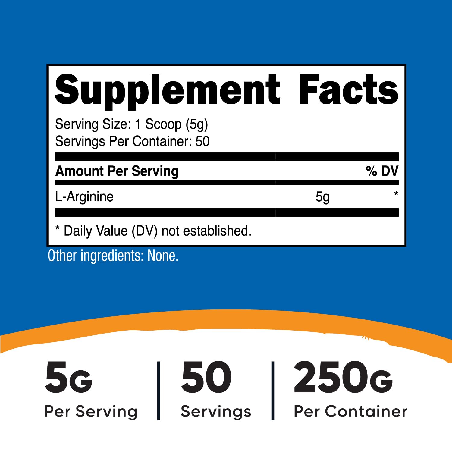 Flacon Nutricost L-Arginine 250 g pour une utilisation prolongée.
