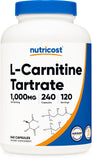 Nutricost L-Carnitine Tartrate 1000 mg – bouteille et énergie potentielle
