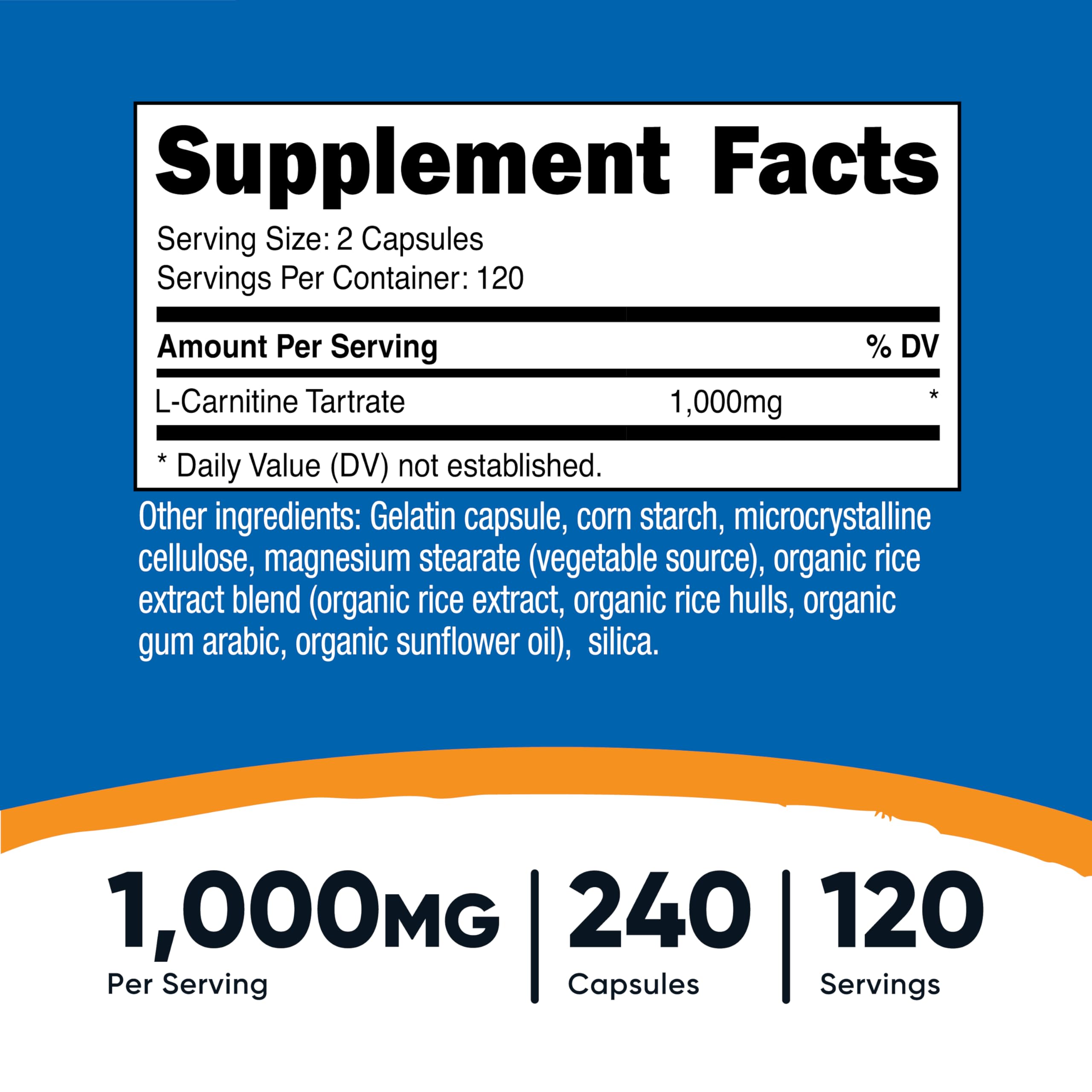 Capsules Nutricost L-Carnitine Tartrate 1000 mg pour routine quotidienne