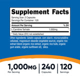 Capsules Nutricost L-Carnitine Tartrate 1000 mg pour routine quotidienne