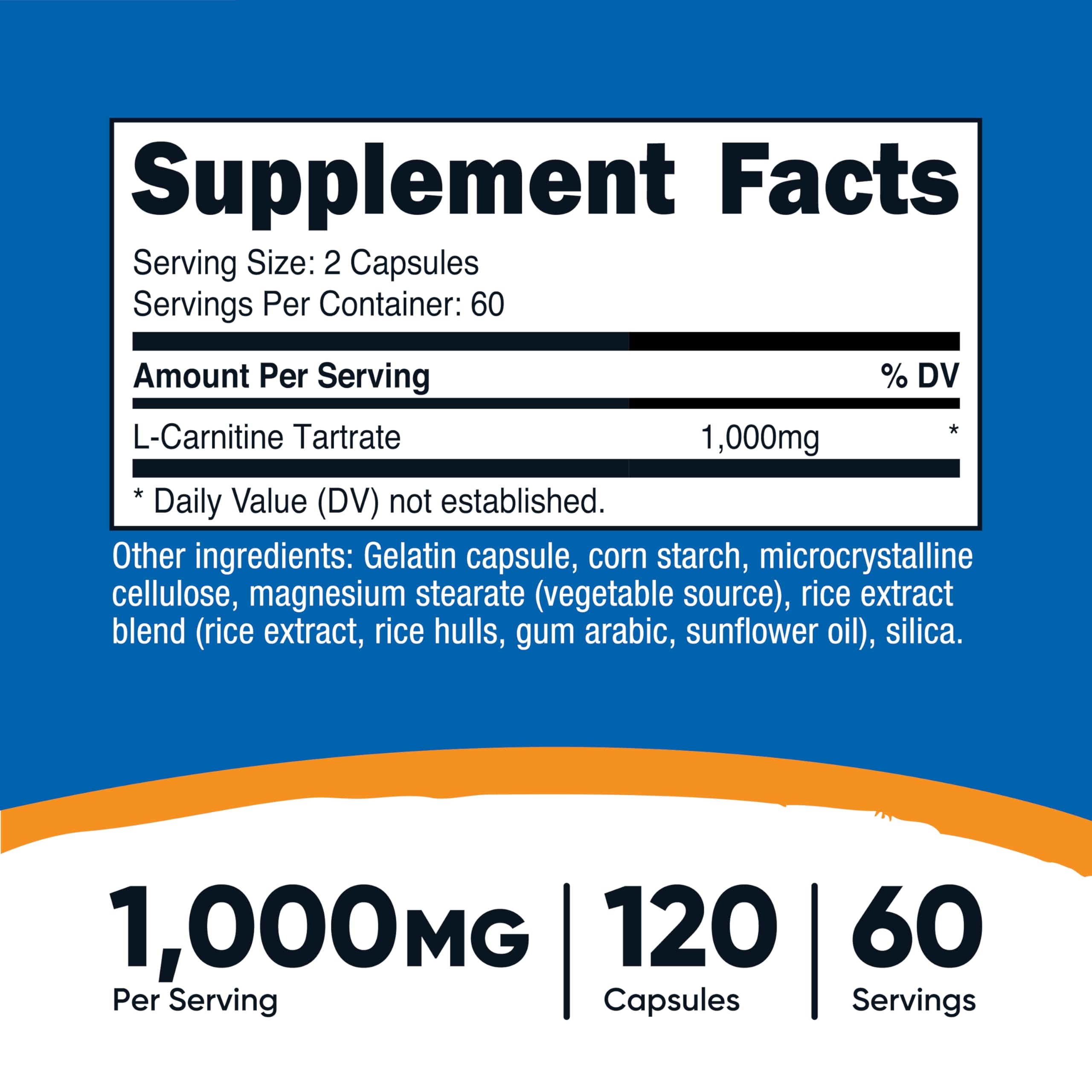 Nutricost L-Carnitine Tartrate: gélules faciles à avaler pour apport quotidien