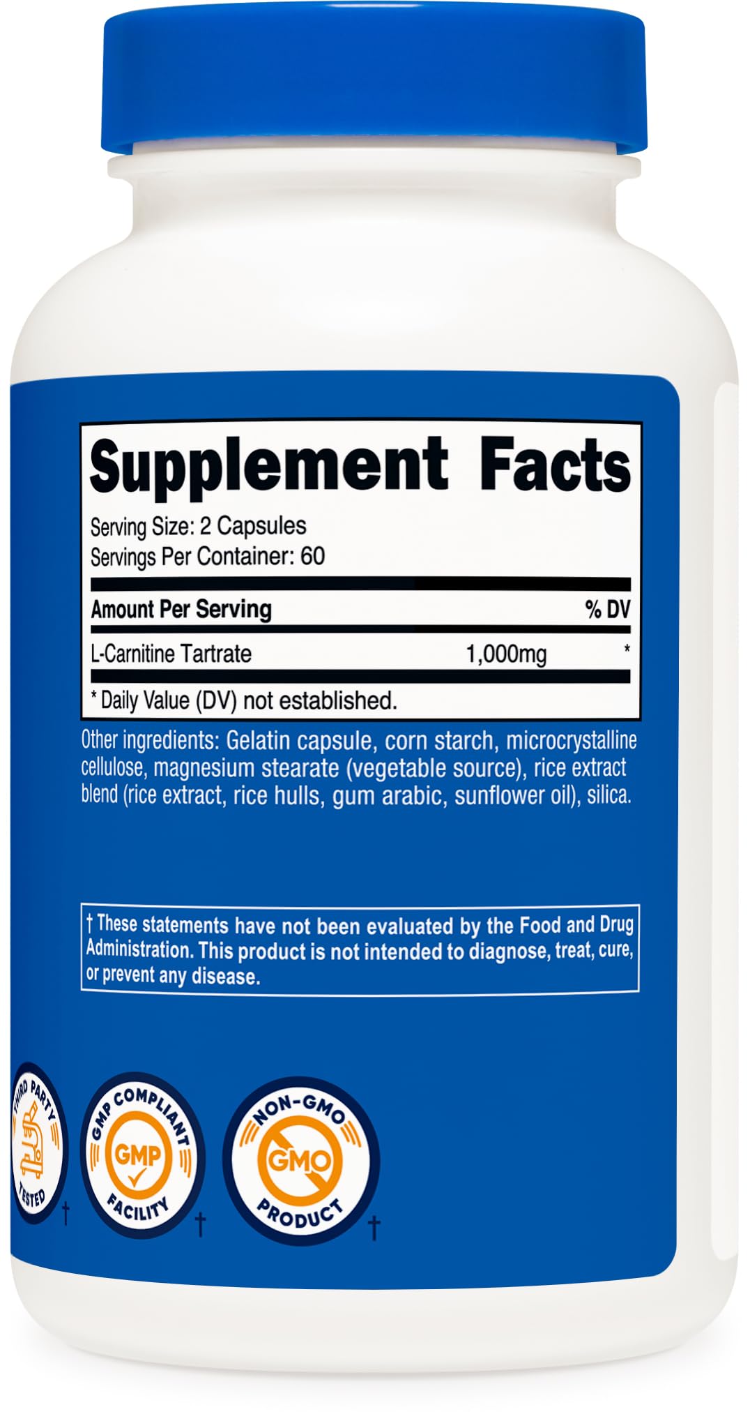 Nutricost L-Carnitine Tartrate: contenu 120 gélules pour 60 portions