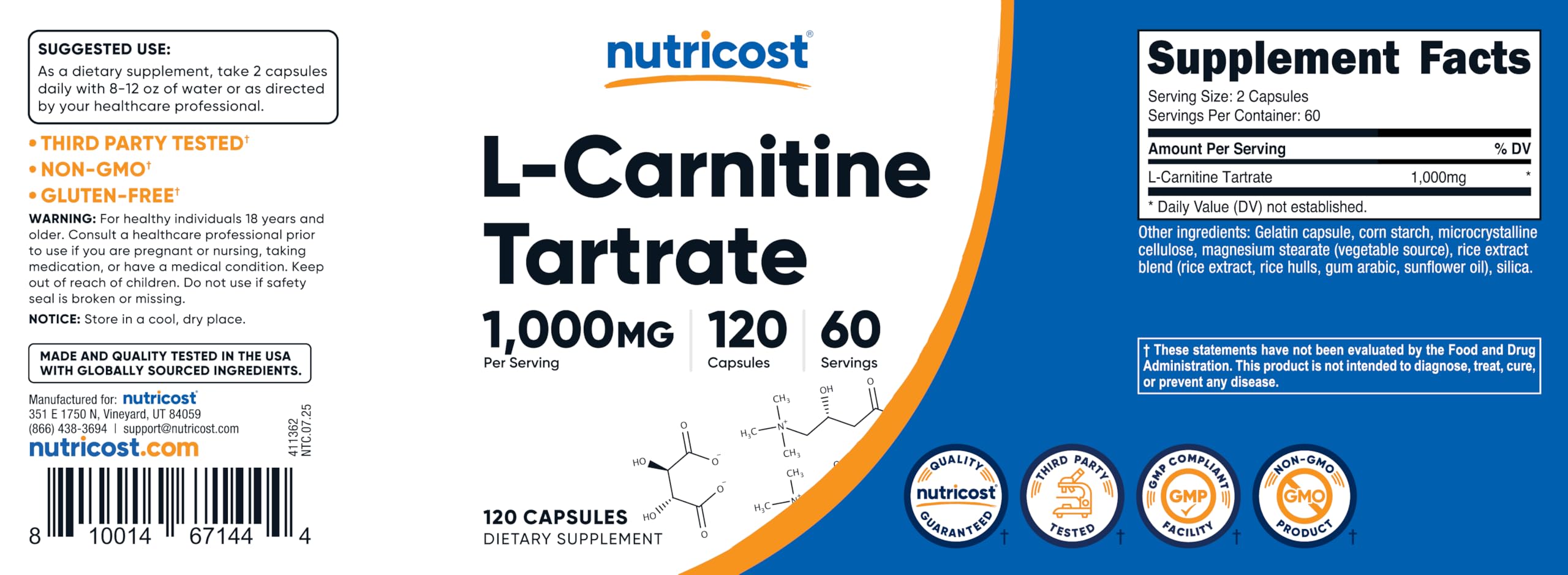 Nutricost L-Carnitine Tartrate: controle-par-des-tiers assure la qualité