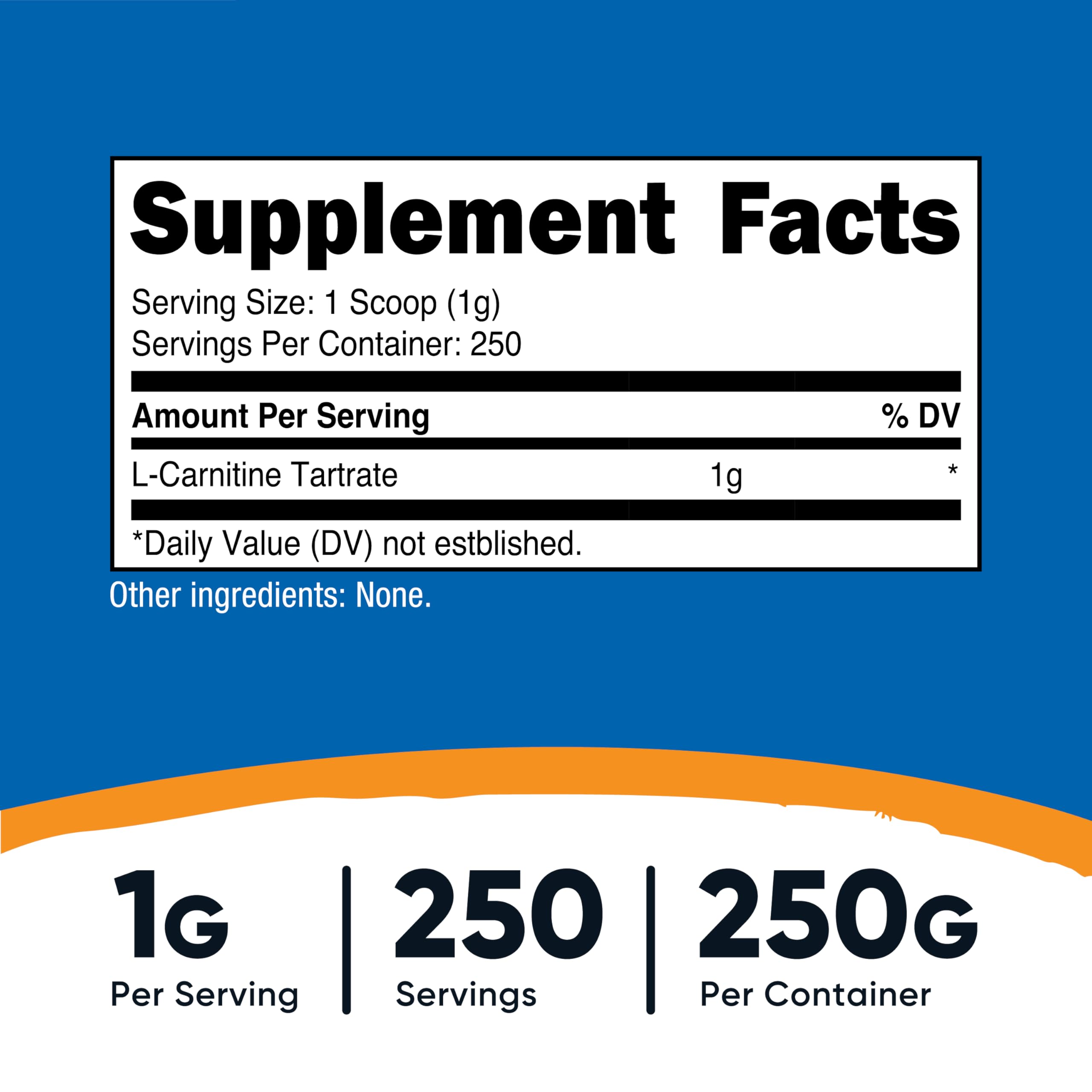 Nutricost L-Carnitine Tartrate — étiquette claire pour le dosage.
