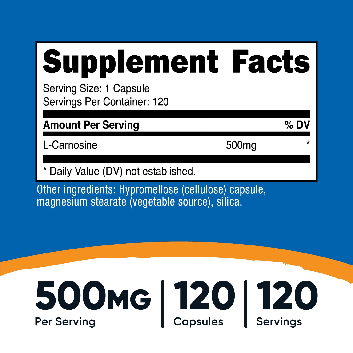 Nutricost L-Carnosine gélules végétales faciles à avaler sans gluten.