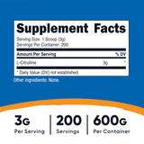 Nutricost L-Citrulline: bouteille ouverte avec dose, facile à doser avant l'entraînement.