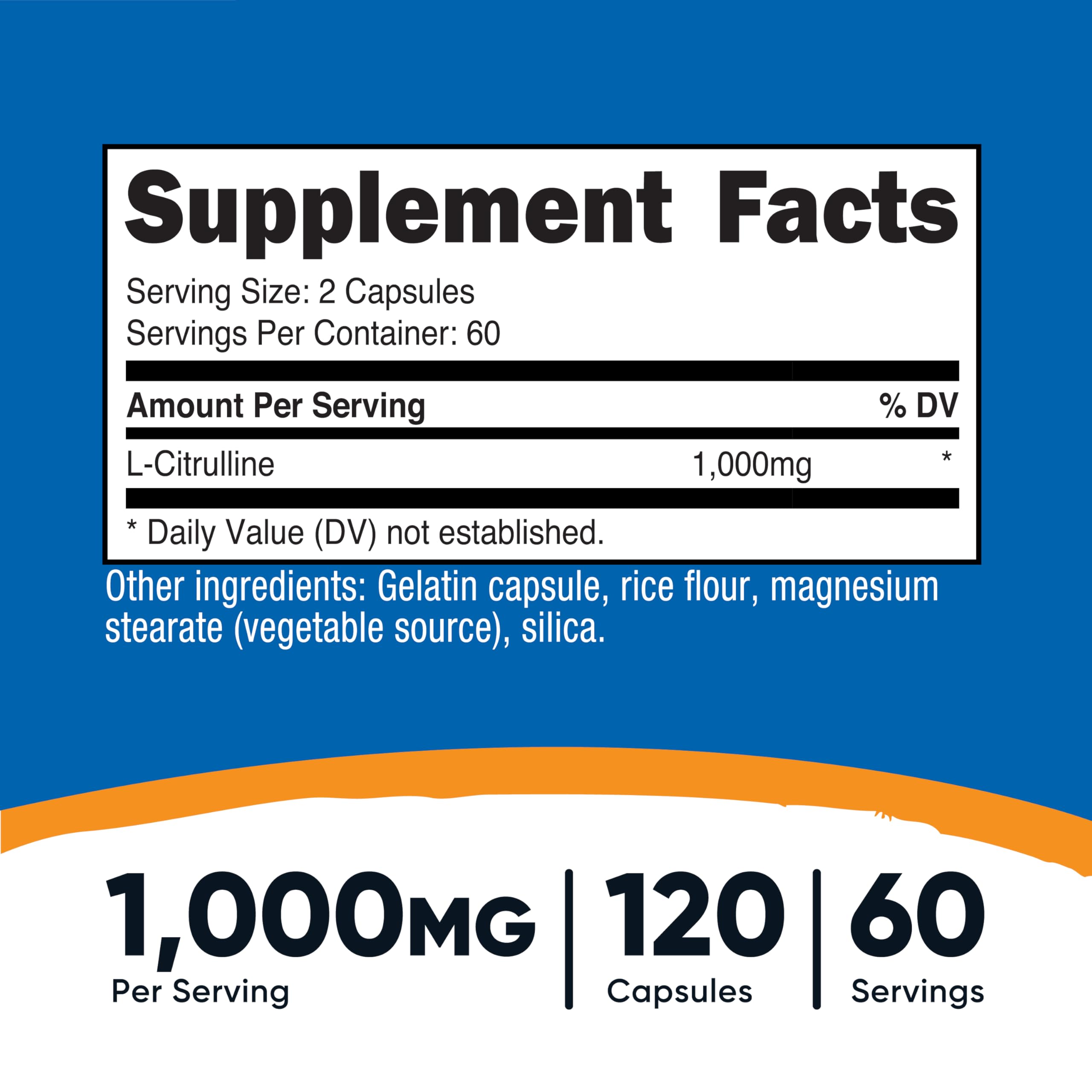 Étiquette Nutricost L-Citrulline sans gluten et sans OGM