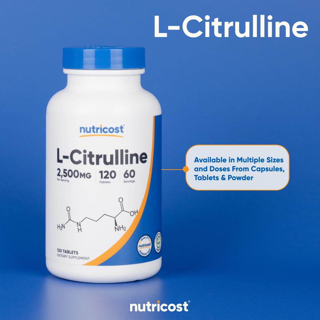 Nutricost L-Citrulline etiquette sans OGM pour consommation responsable.