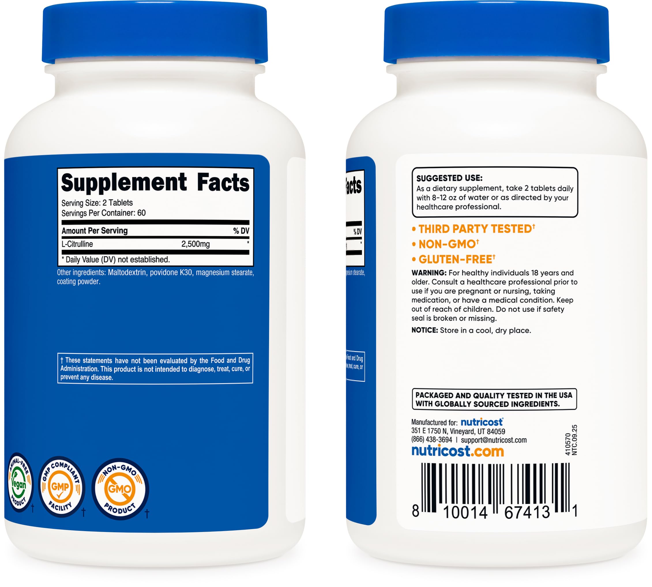 Nutricost L-Citrulline fabrication GMP et FDA garantit traçabilité.