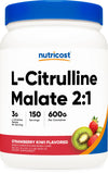 Nutricost L-Citrulline Malate 2:1 en bouteille fraise-kiwi, goût agréable pour la récupération.