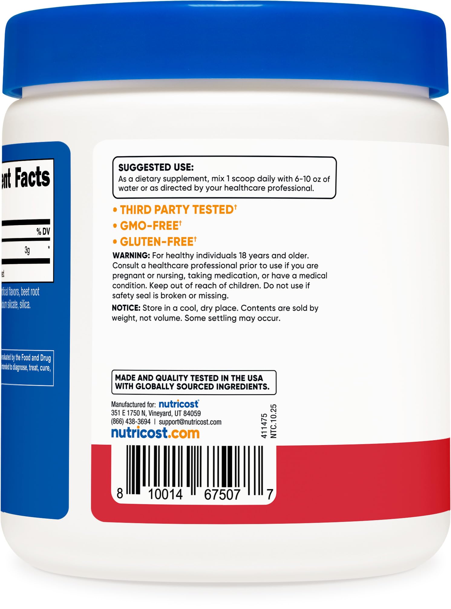 Nutricost L-Citrulline Malate 2:1, étiquette GMP/FDA, emballage sûr et conforme