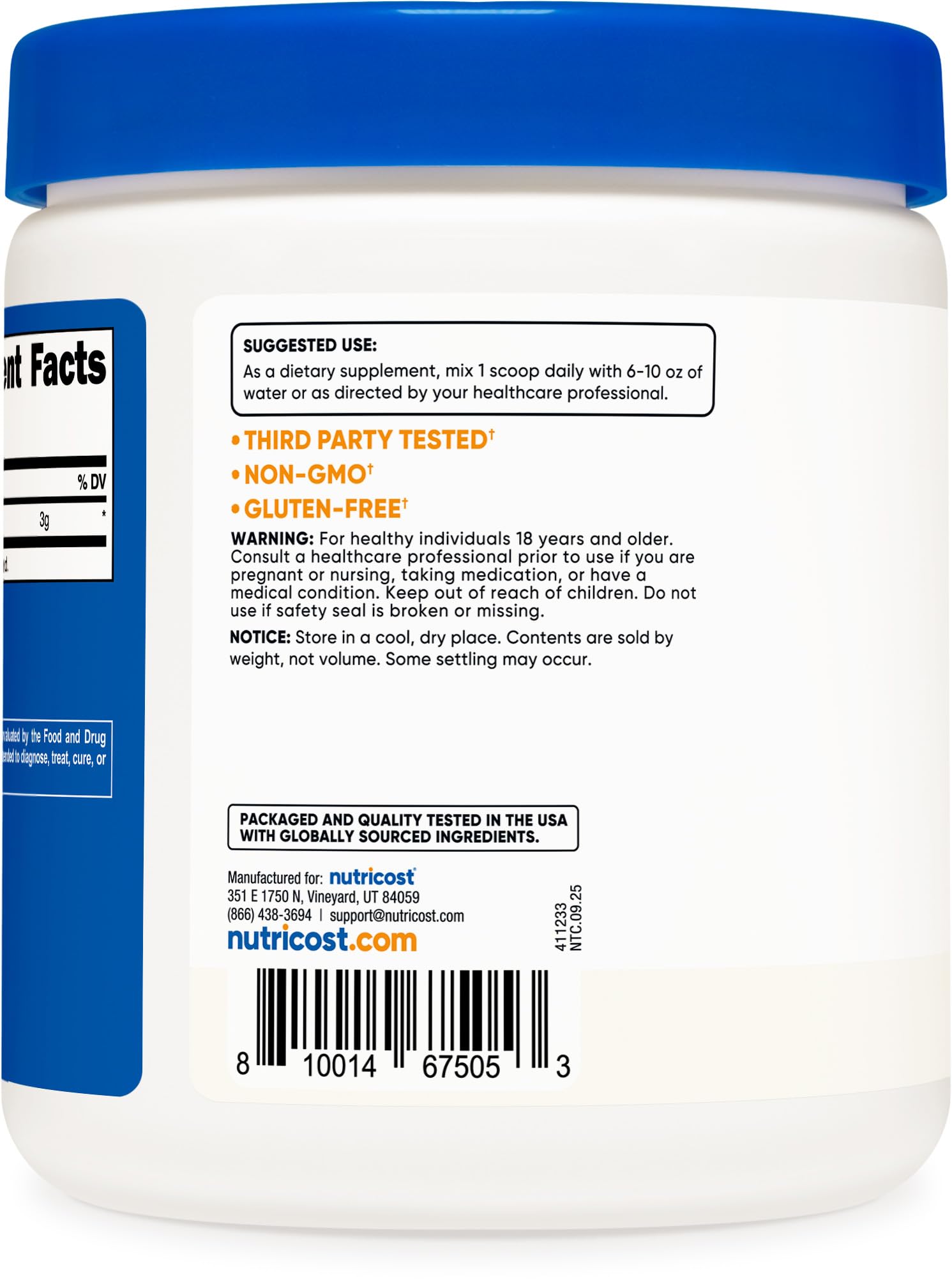 Emballage certifié NSF et GMP pour Nutricost L-Citrulline Malate 2:1.
