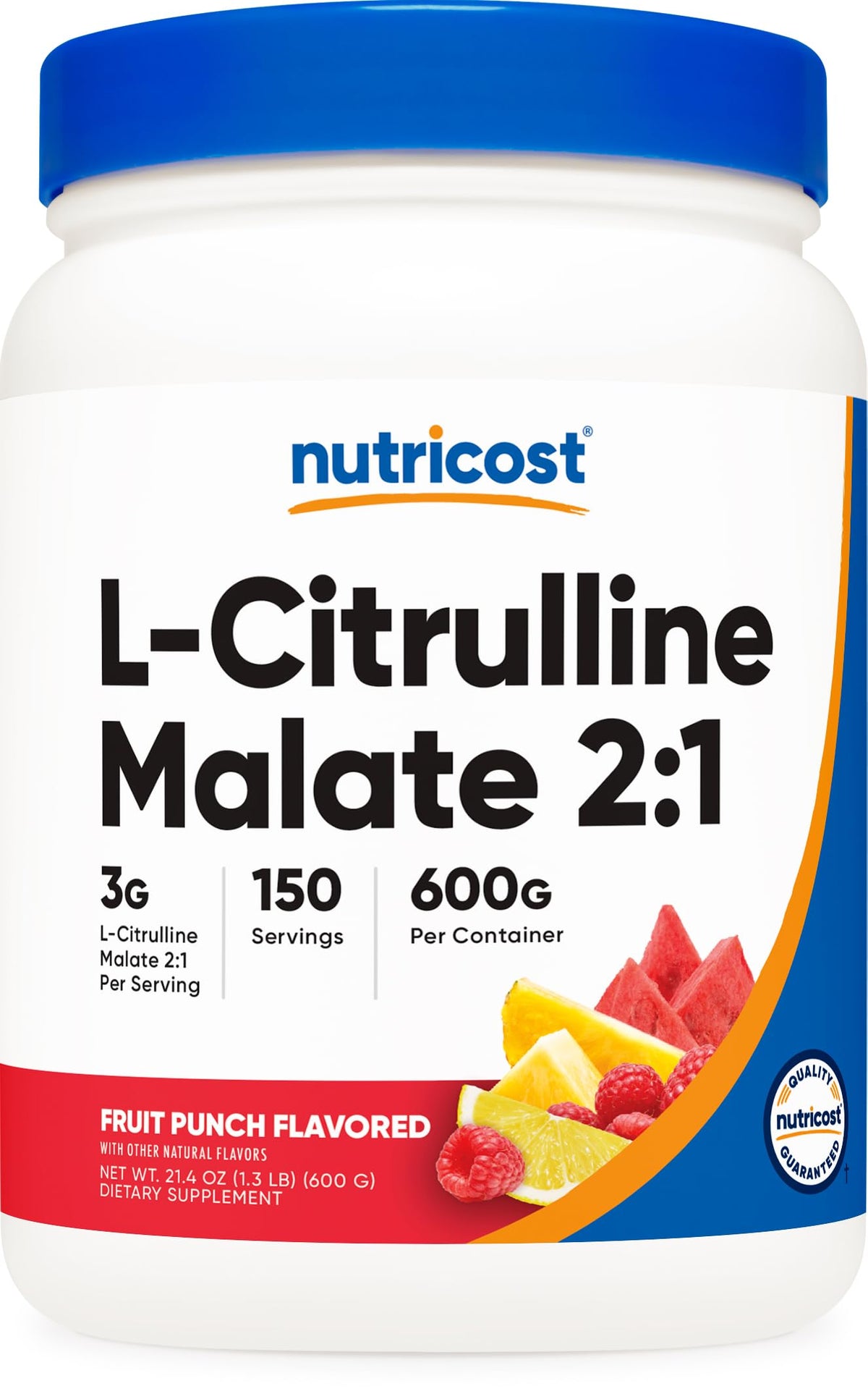 Nutricost L-Citrulline Malate 2:1 Fruit Punch, bouteille prête pour l’entraînement.