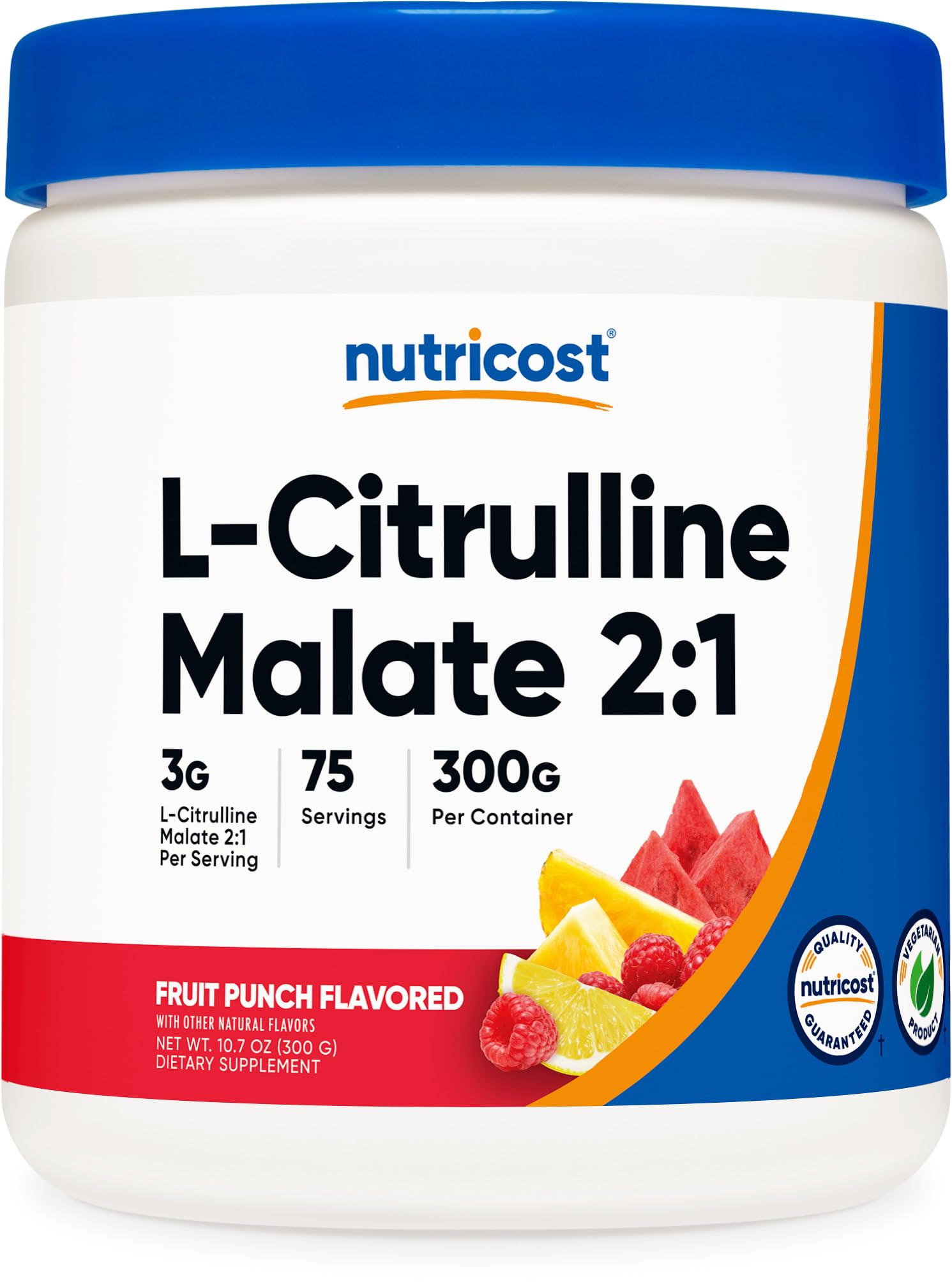Nutricost L-Citrulline Malate 2:1 Fruit Punch, bouteille et poudre prête pour l'entraînement, soutien à l'endurance
