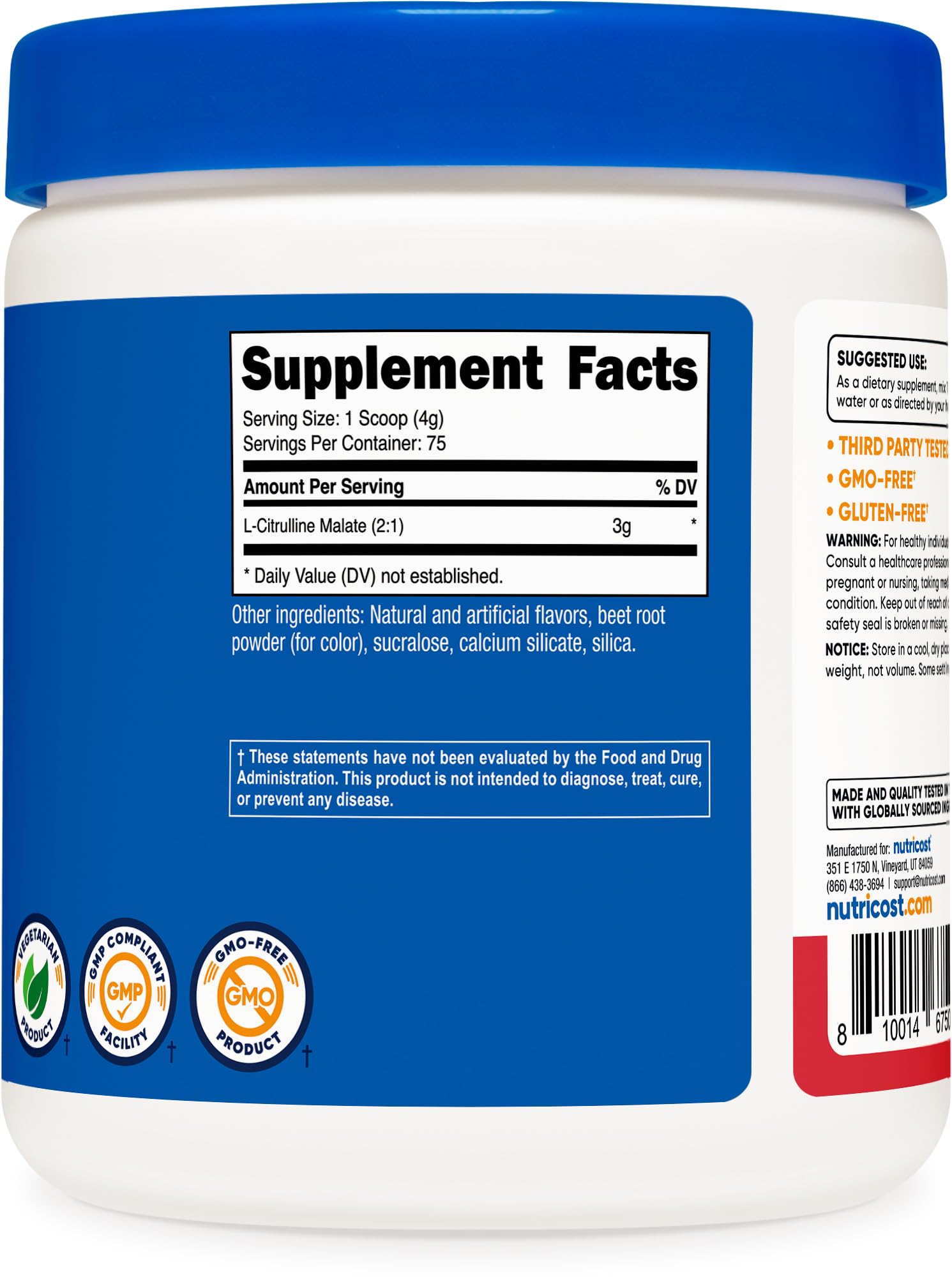 Nutricost L-Citrulline Malate 2:1, poudre fine, mélange rapide pour votre routine