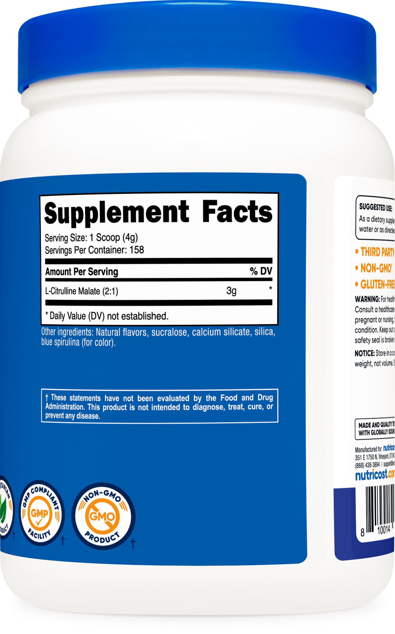 Préparation Nutricost L-Citrulline Malate 2:1 avec eau, arôme framboise bleue
