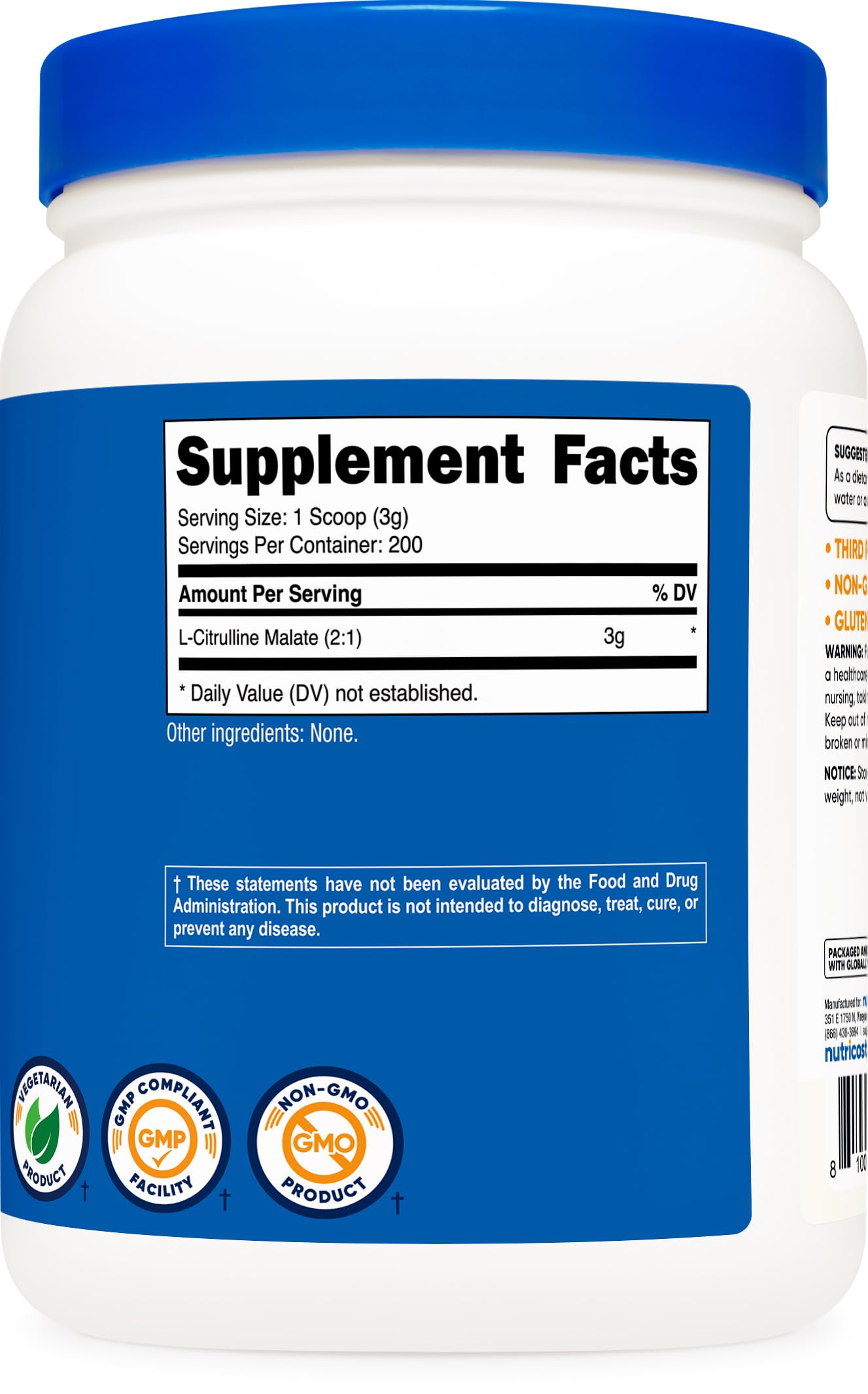 Nutricost L-Citrulline Malate usine certifiée NSF GMP FDA, qualité fiable