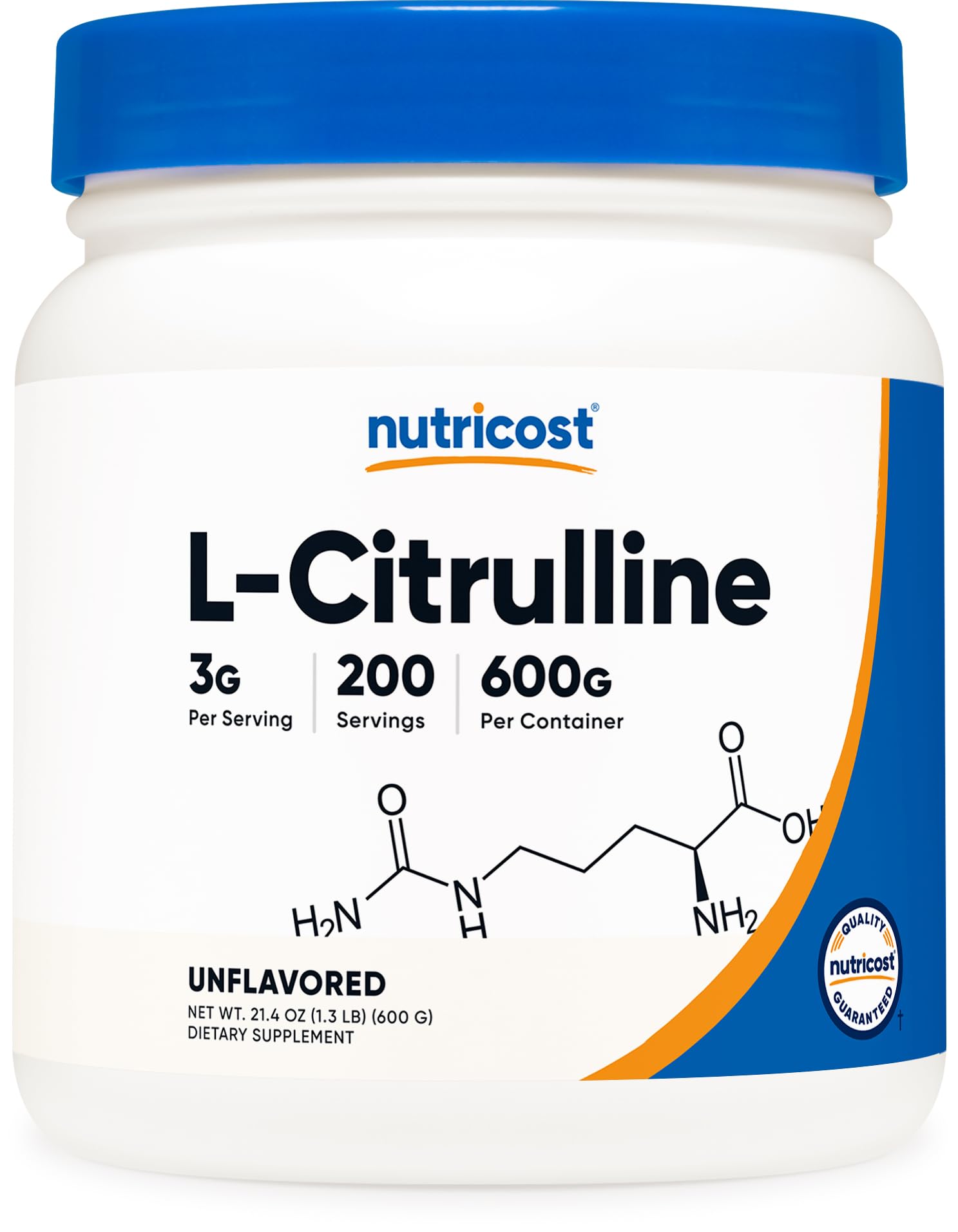 Nutricost L-Citrulline en poudre base 600 g prêt pour une boisson sportive.