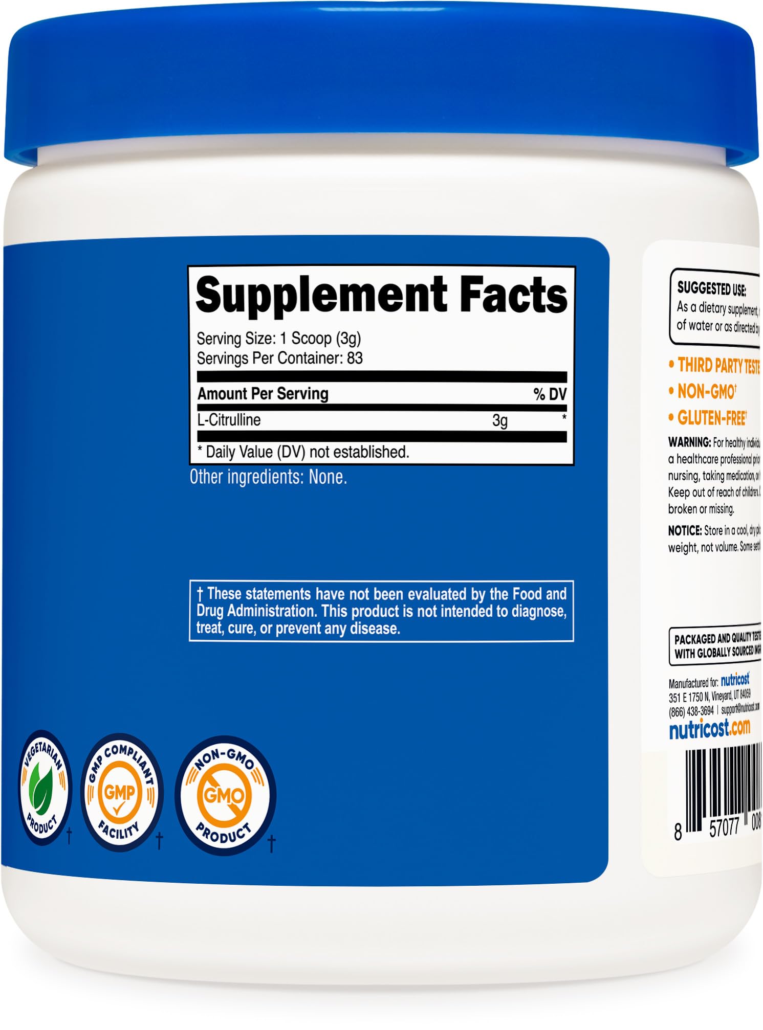 Nutricost L-Citrulline Pure Poudre, fabriqué dans une installation GMP et FDA