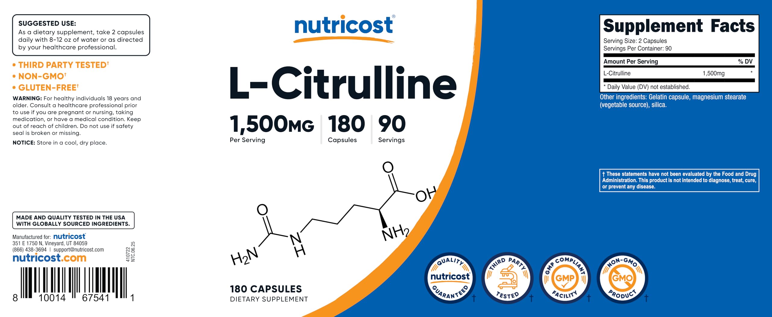 Nutricost L-Citrulline – prise avec eau, facilite l'intégration dans votre routine.