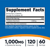 Nutricost L-Cystéine: capsules 500 mg visibles, dosage pratique pour deux capsules par prise.