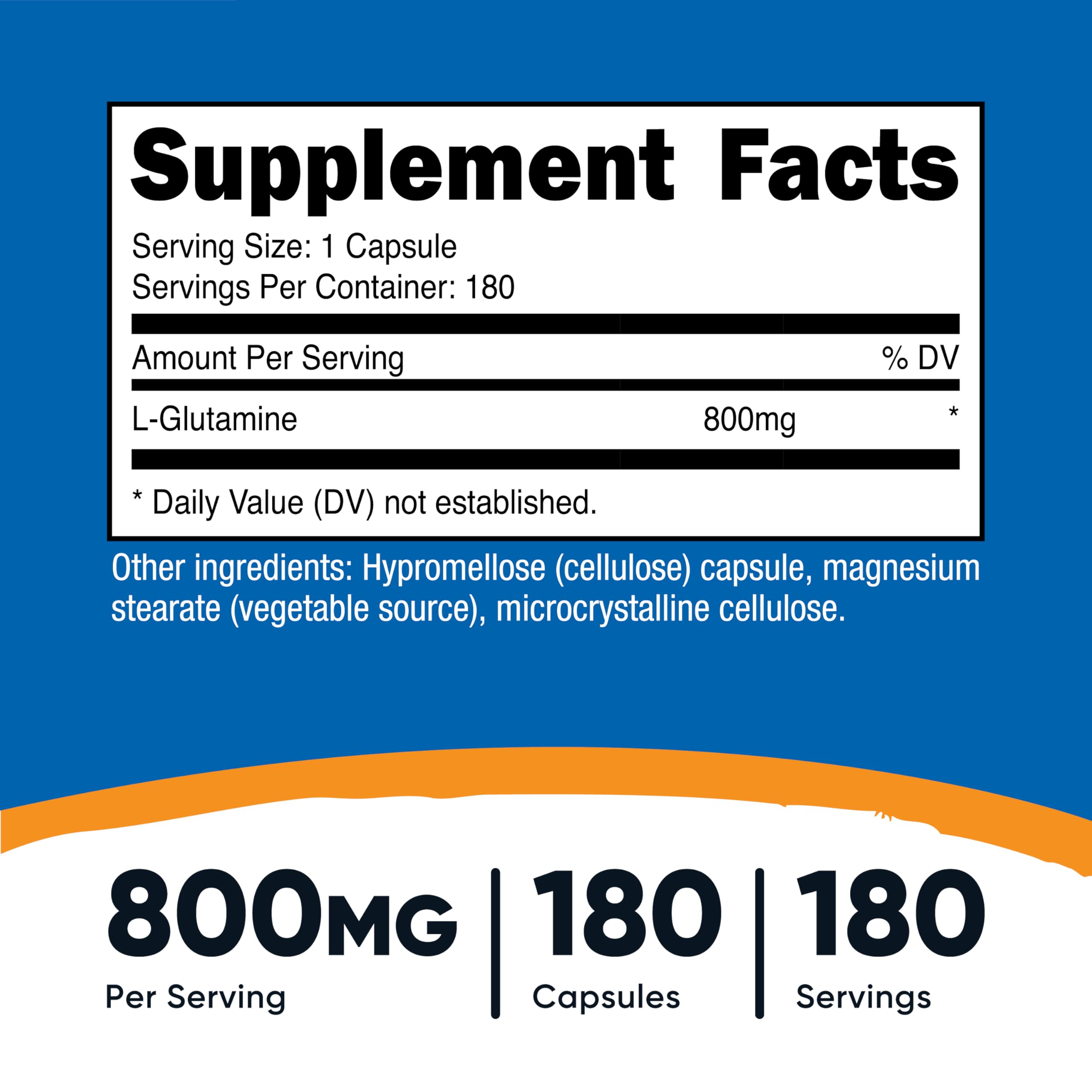 Capsules Nutricost L-Glutamine 800 mg, dosage pratique pour vos séances.