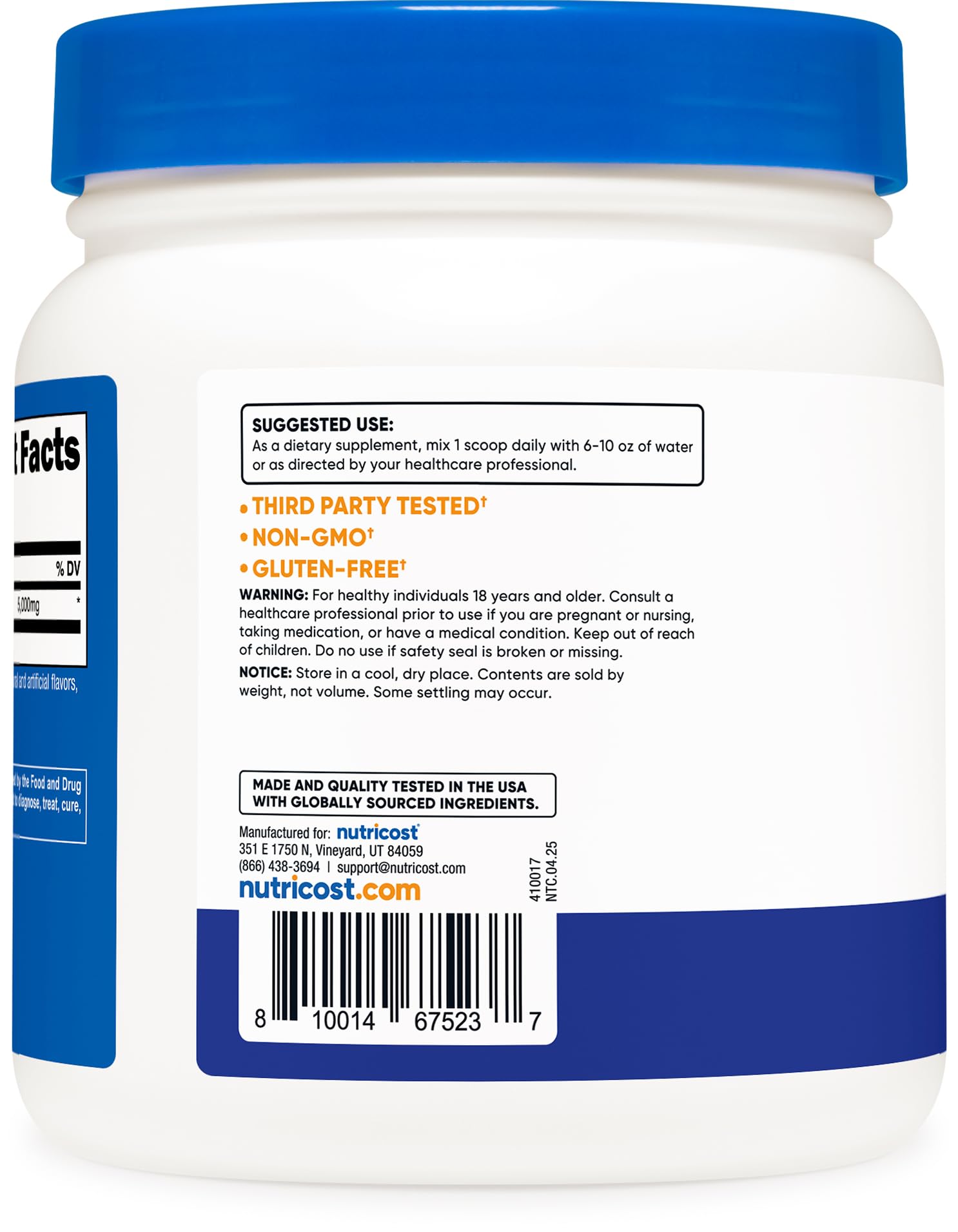 Nutricost L-Glutamine Poudre Préparation Boisson, facile à mélanger.