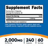 Capsules Nutricost L-Isoleucine en gros plan, dosage pratique pour les portions quotidiennes.