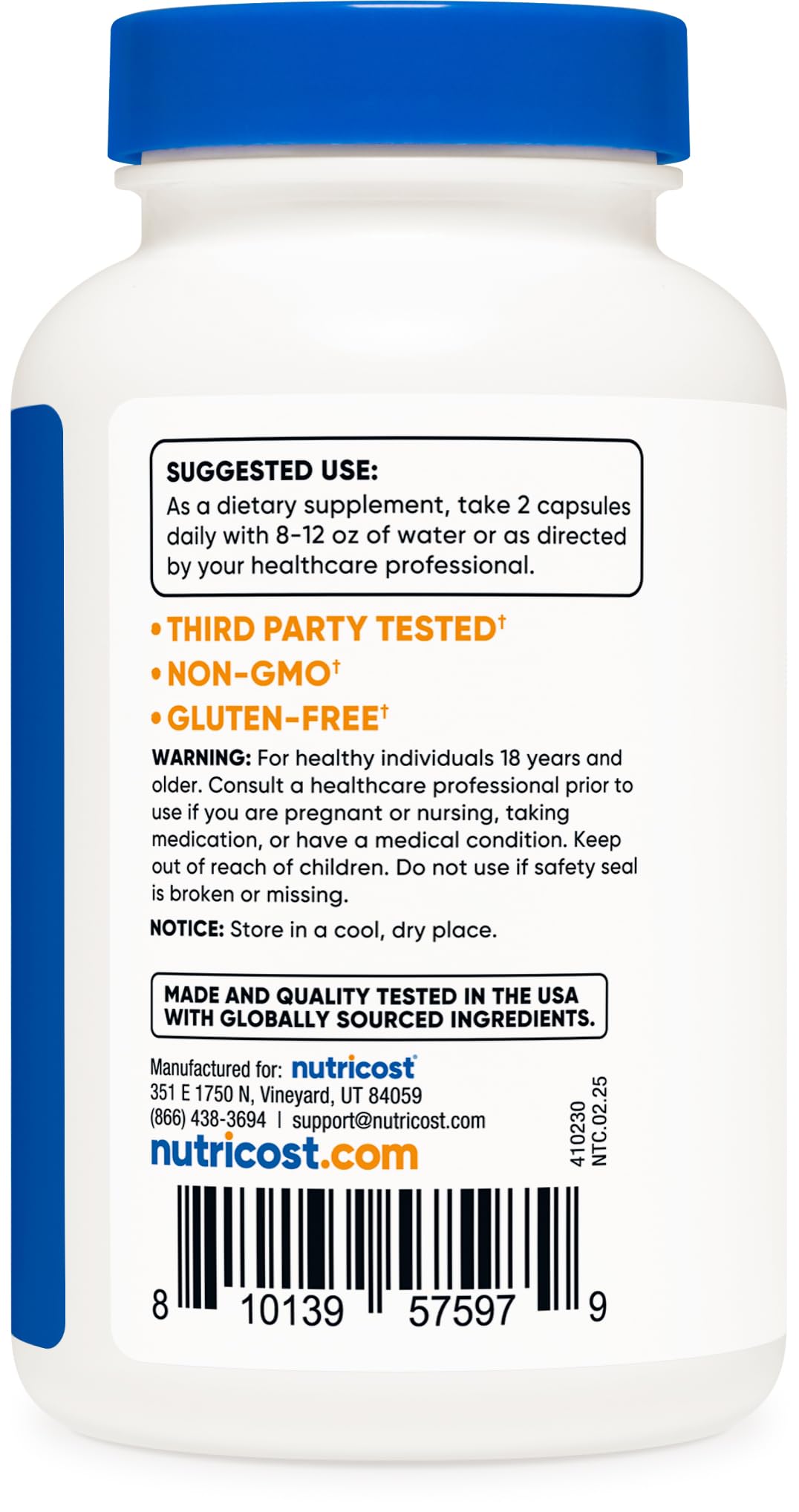 Nutricost L-Méthionine : produit fabriqué dans une installation certifiée NSF GMP FDA enregistrée.