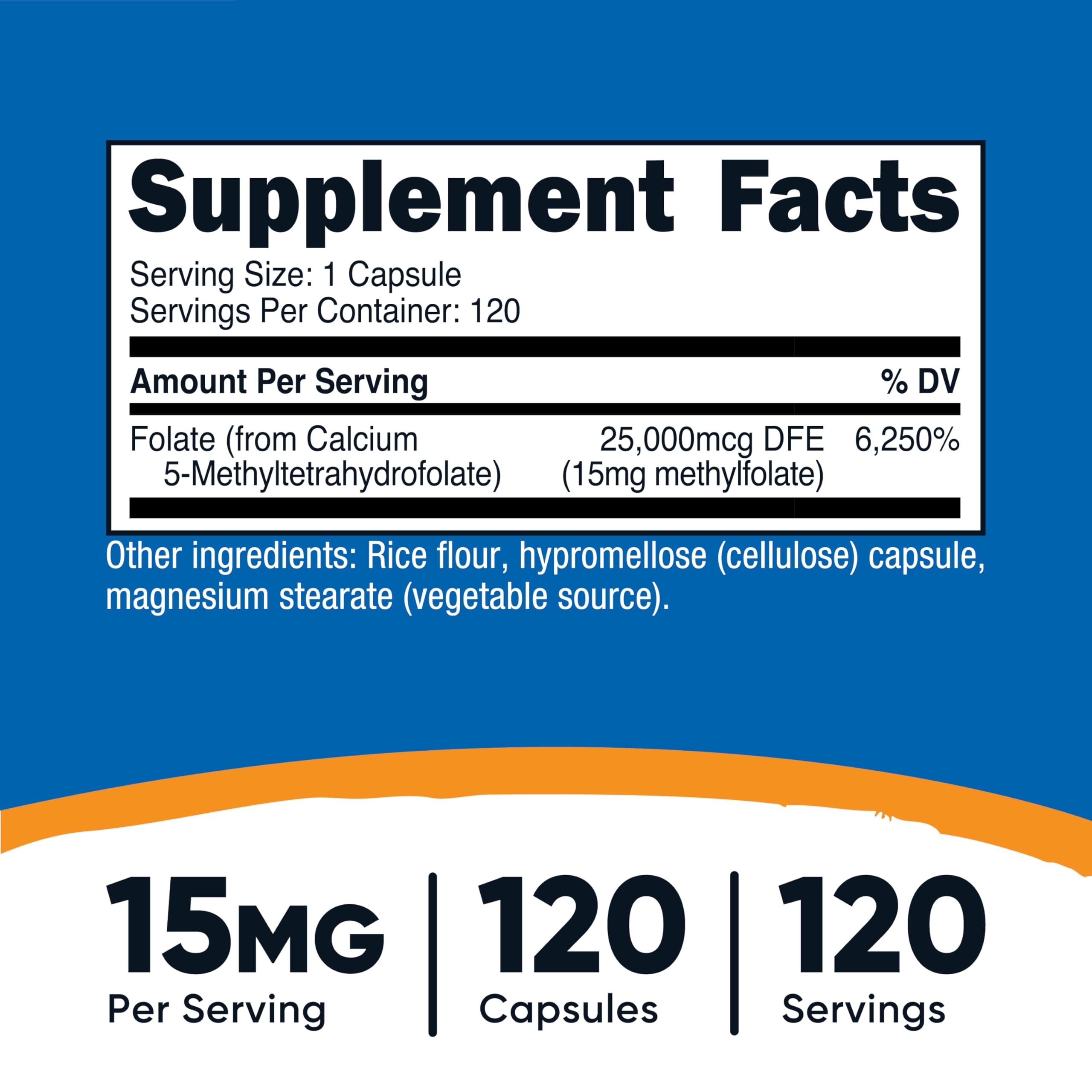 Nutricost L-Methylfolate: capsules visibles, pratique pour un apport concentré.
