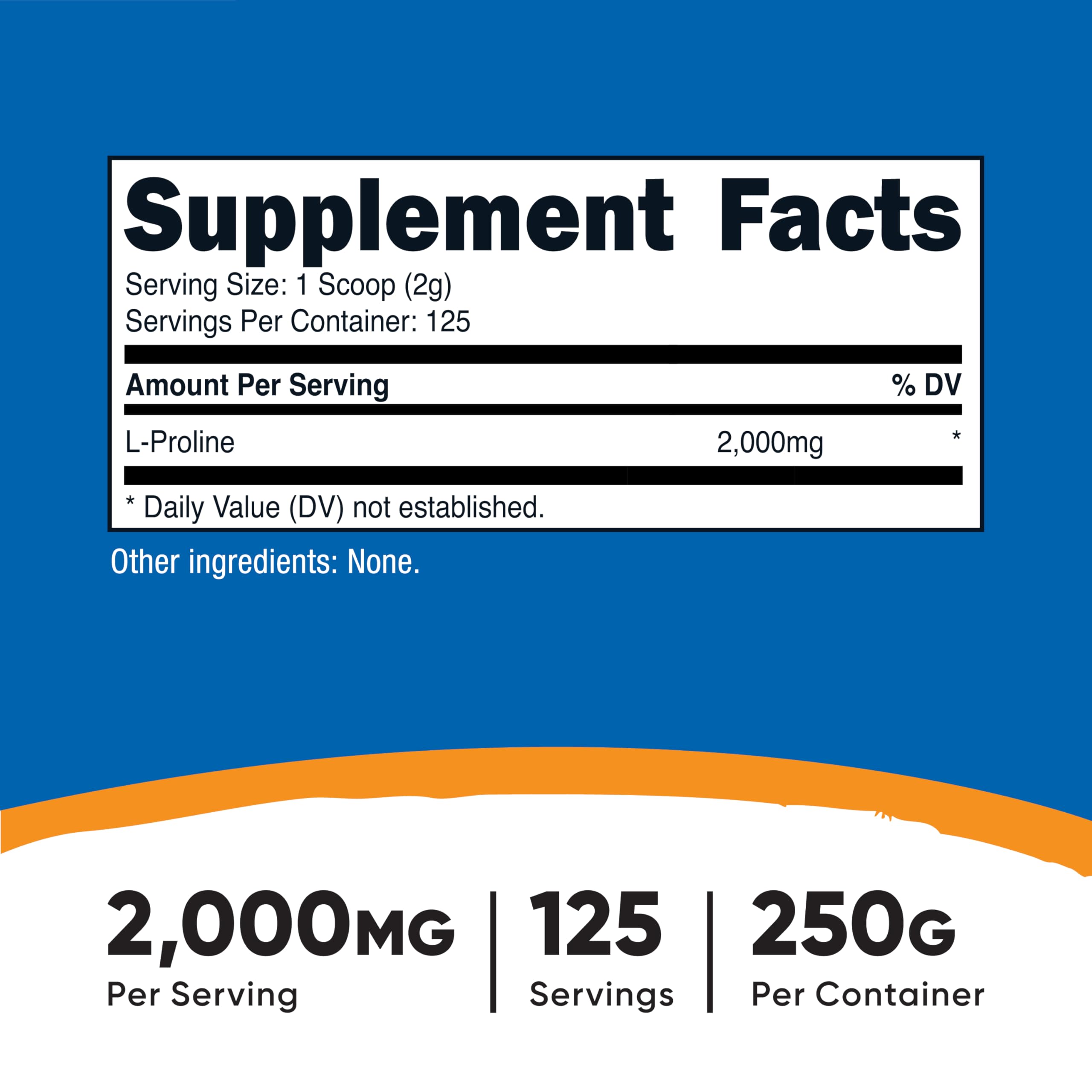 Cuillère-mesure Nutricost L-Proline, dosage précis pour chaque portion.