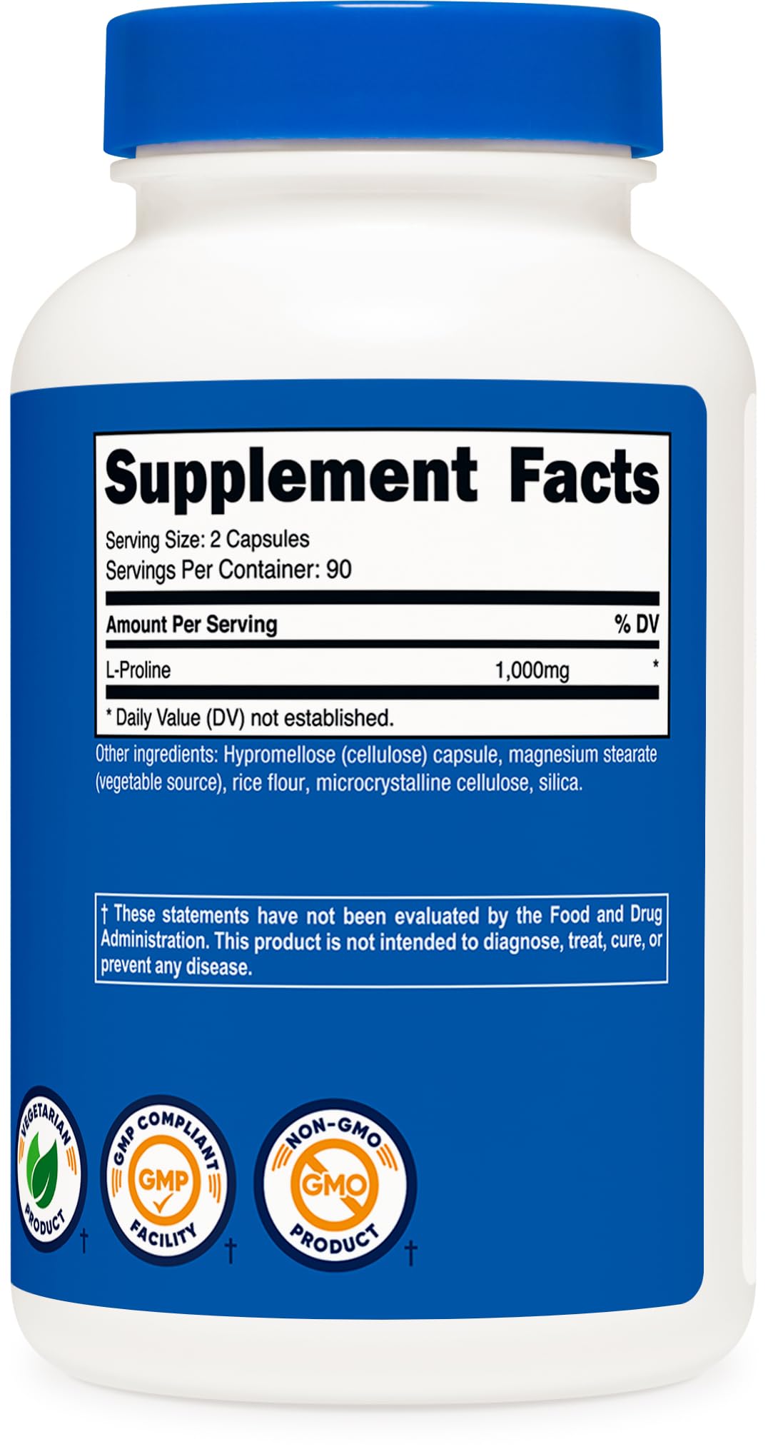 Nutricost L-Proline – fabrication conforme GMP et FDA, qualité vérifiée.