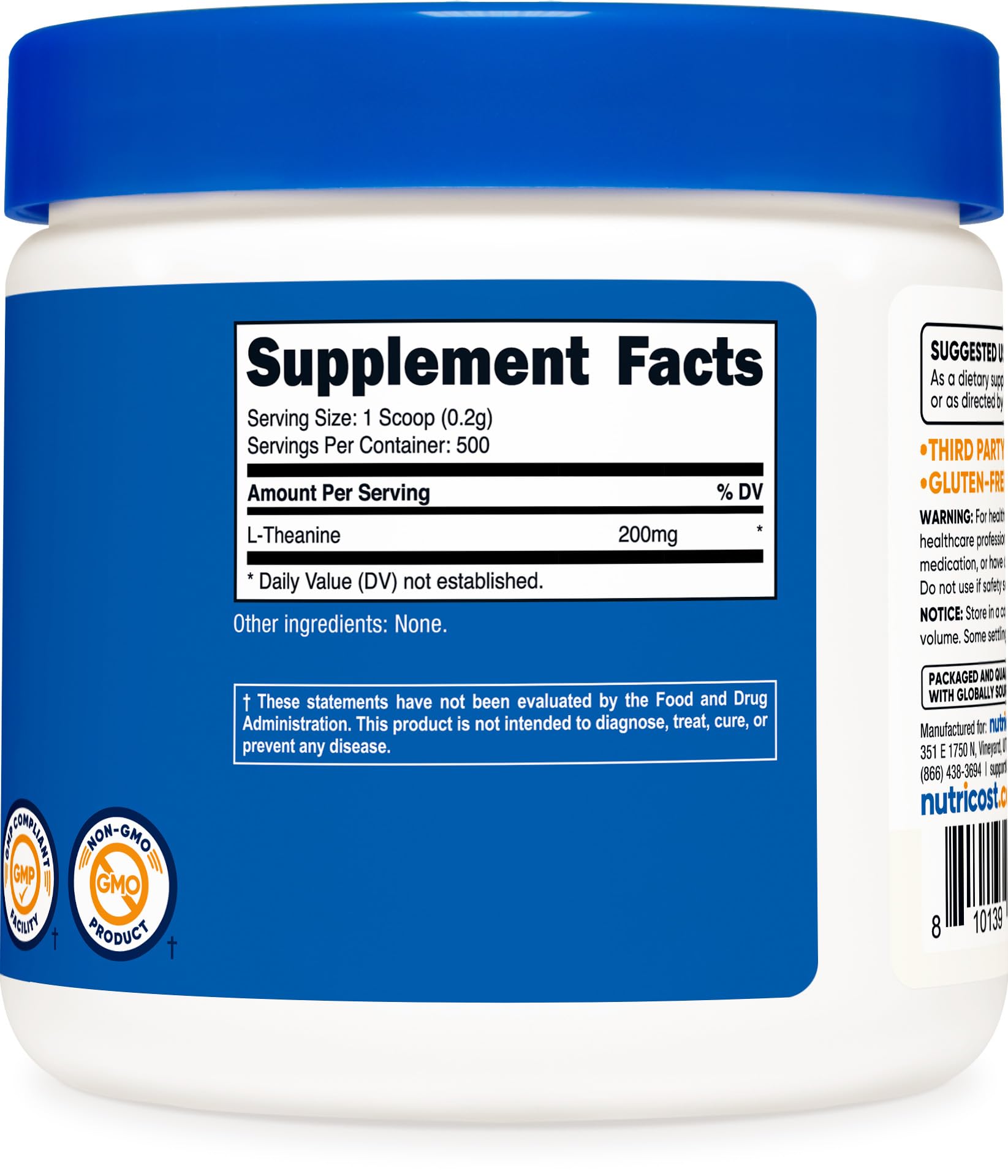 Nutricost L-Theanine certifications NSF GMP FDA – qualité et traçabilité.