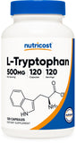 Nutricost L-Tryptophane en bouteille, 120 gélules, routine quotidienne.