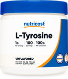 Nutricost L-Tyrosine Poudre: boîte 100 g prête pour une utilisation régulière.