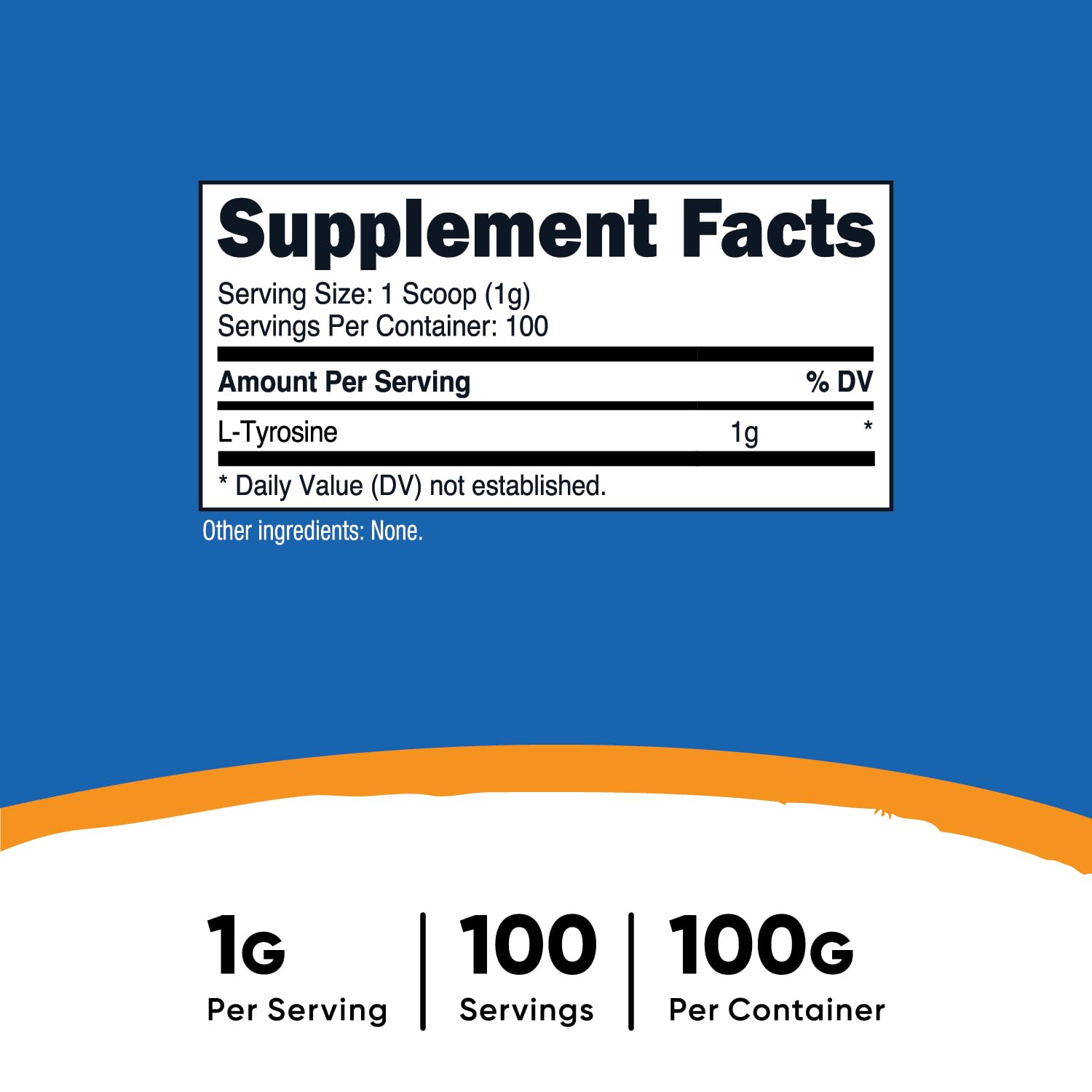 Nutricost L-Tyrosine Poudre – cuillère-doseur inclus pour mesurer 1 g par portion.