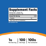 Nutricost L-Tyrosine Poudre – cuillère-doseur inclus pour mesurer 1 g par portion.