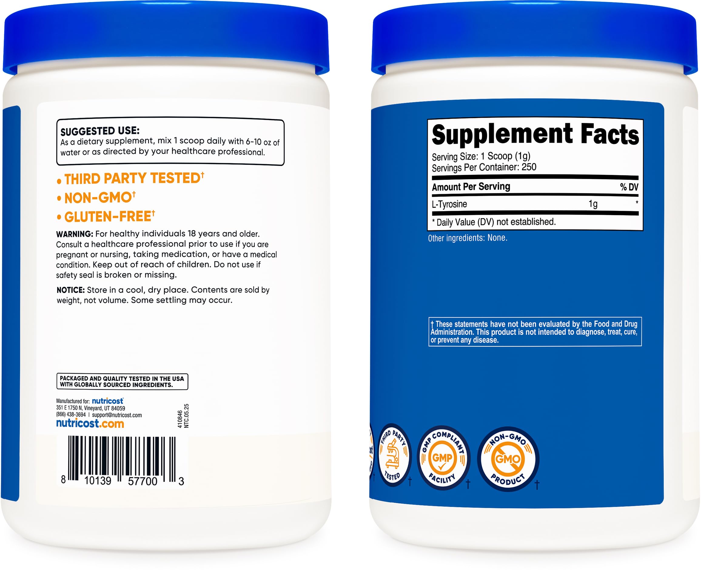 Nutricost L-Tyrosine poudre utilisée au quotidien dans une routine saine