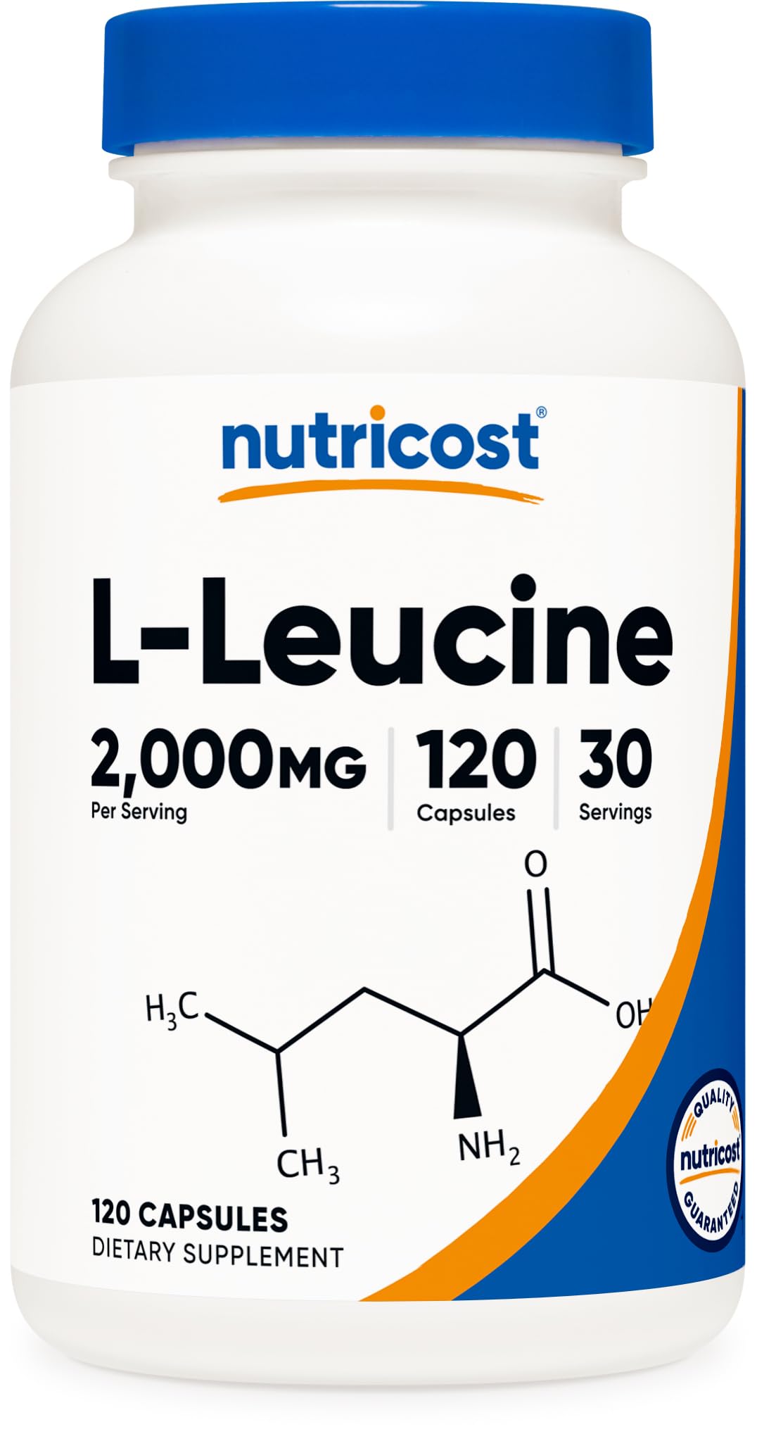 Nutricost L-Leucine: bouteille devant, complément pratique pour l'entraînement.