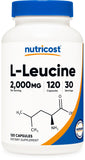 Nutricost L-Leucine: bouteille devant, complément pratique pour l'entraînement.