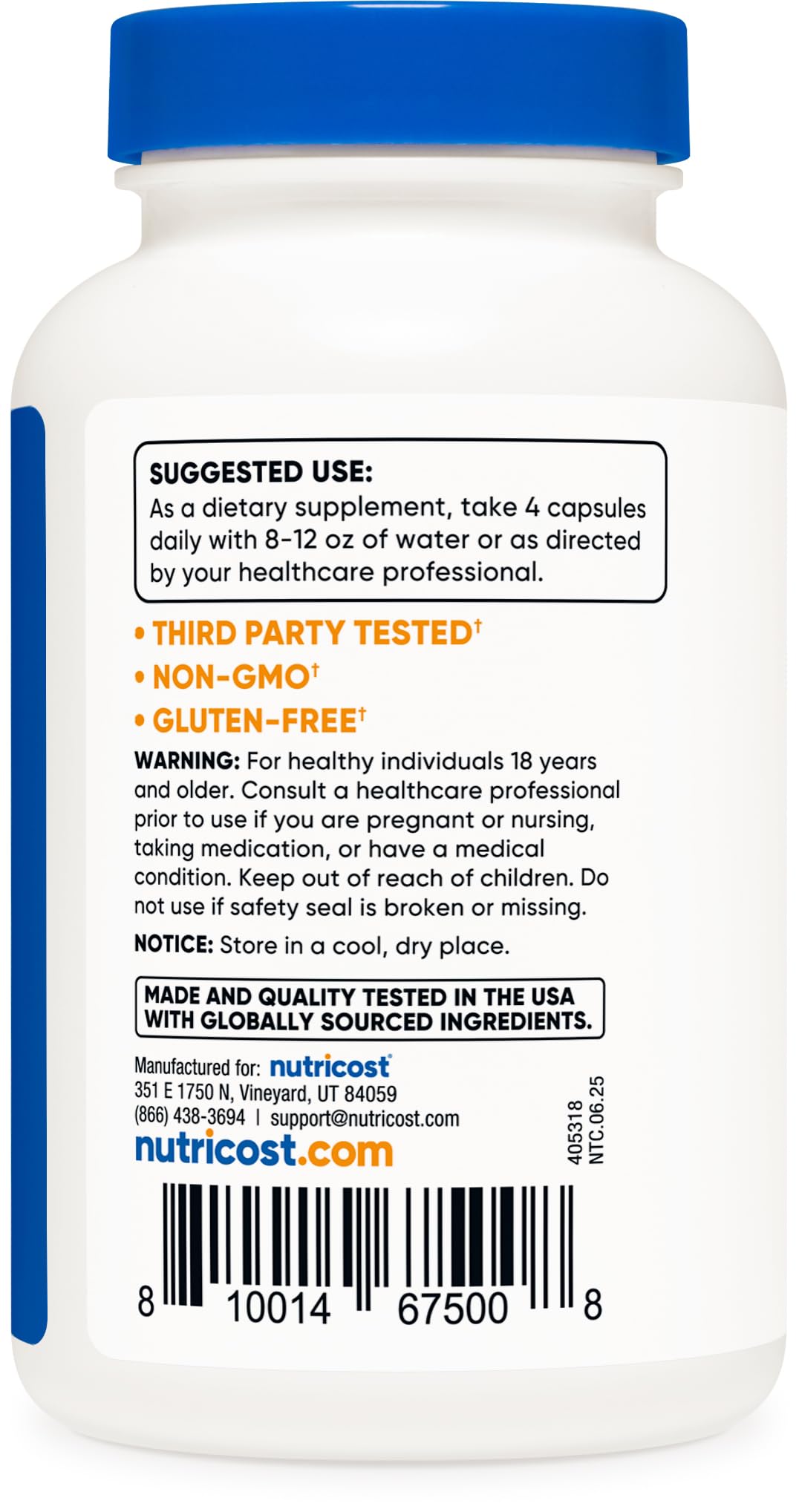 Nutricost L-Leucine: étiquette et certifications qualité, transparence.