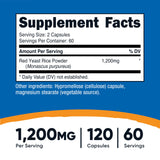 Nutricost Levure de Riz Rouge 1200mg – Étiquette claire facilitant le choix.