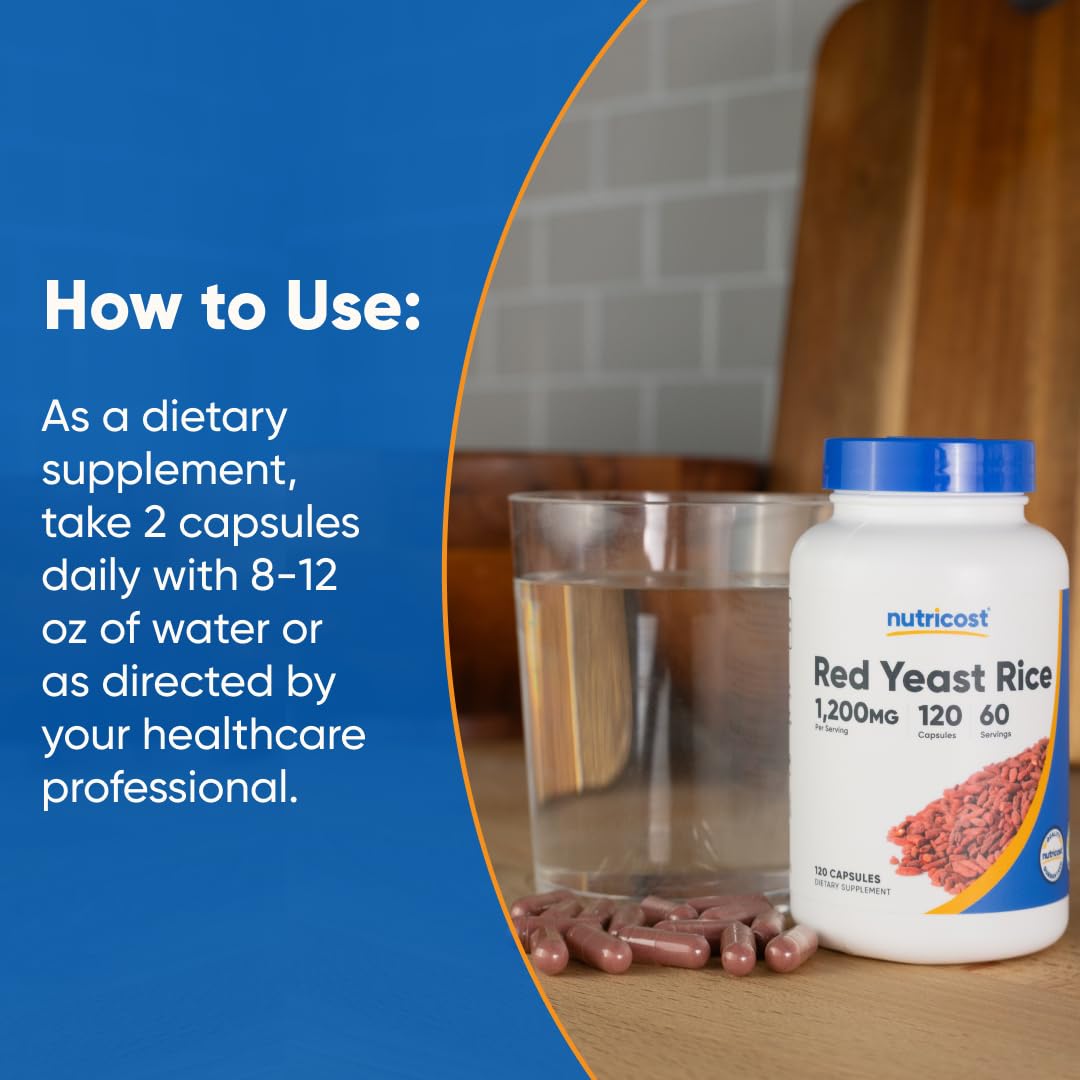 Nutricost Levure de Riz Rouge 1200mg – Sans OGM pour une formule pure.