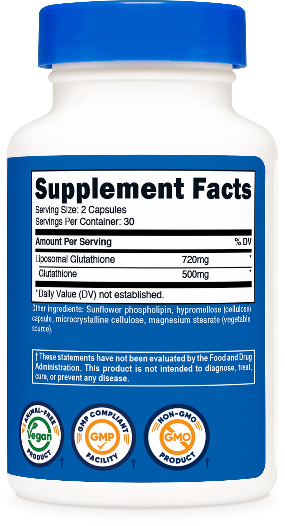 Nutricost Liposomal Glutathione — portion 720 mg, pratique à doser.