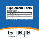 Nutricost Lithium Orotate 5 mg, étiquette sans OGM et sans gluten.